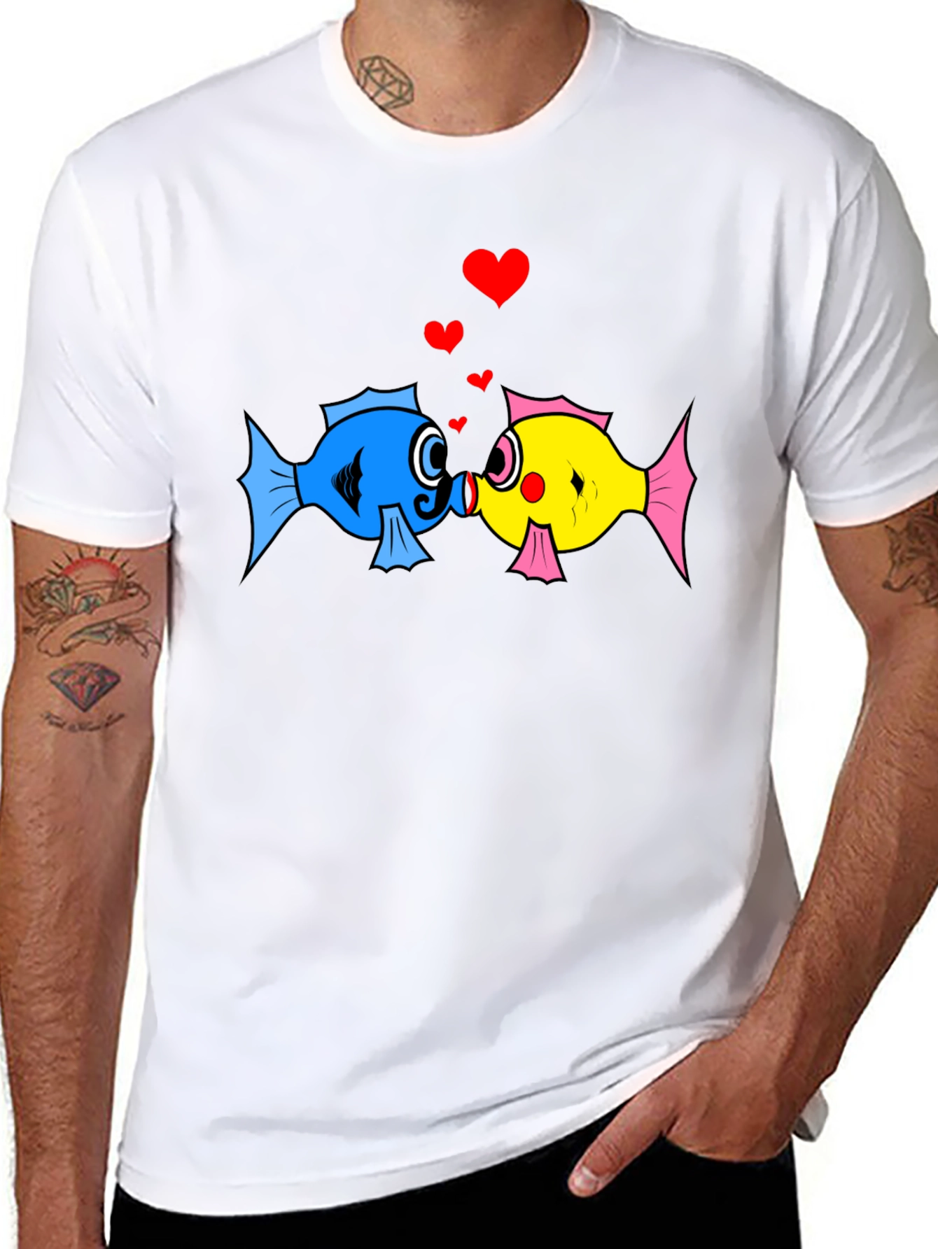 Fish Love T-Shirt: Cute Cartoon Kissing Fish Design