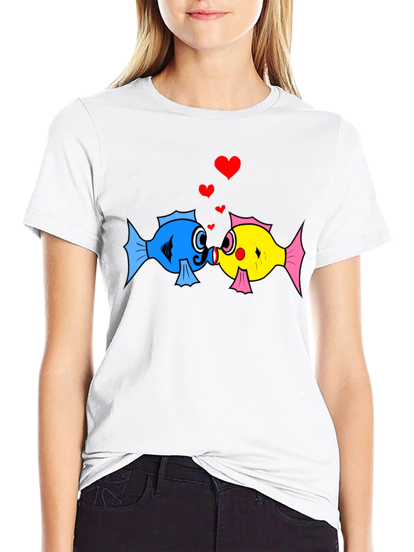 Fish Love T-Shirt: Cute Cartoon Kissing Fish Design