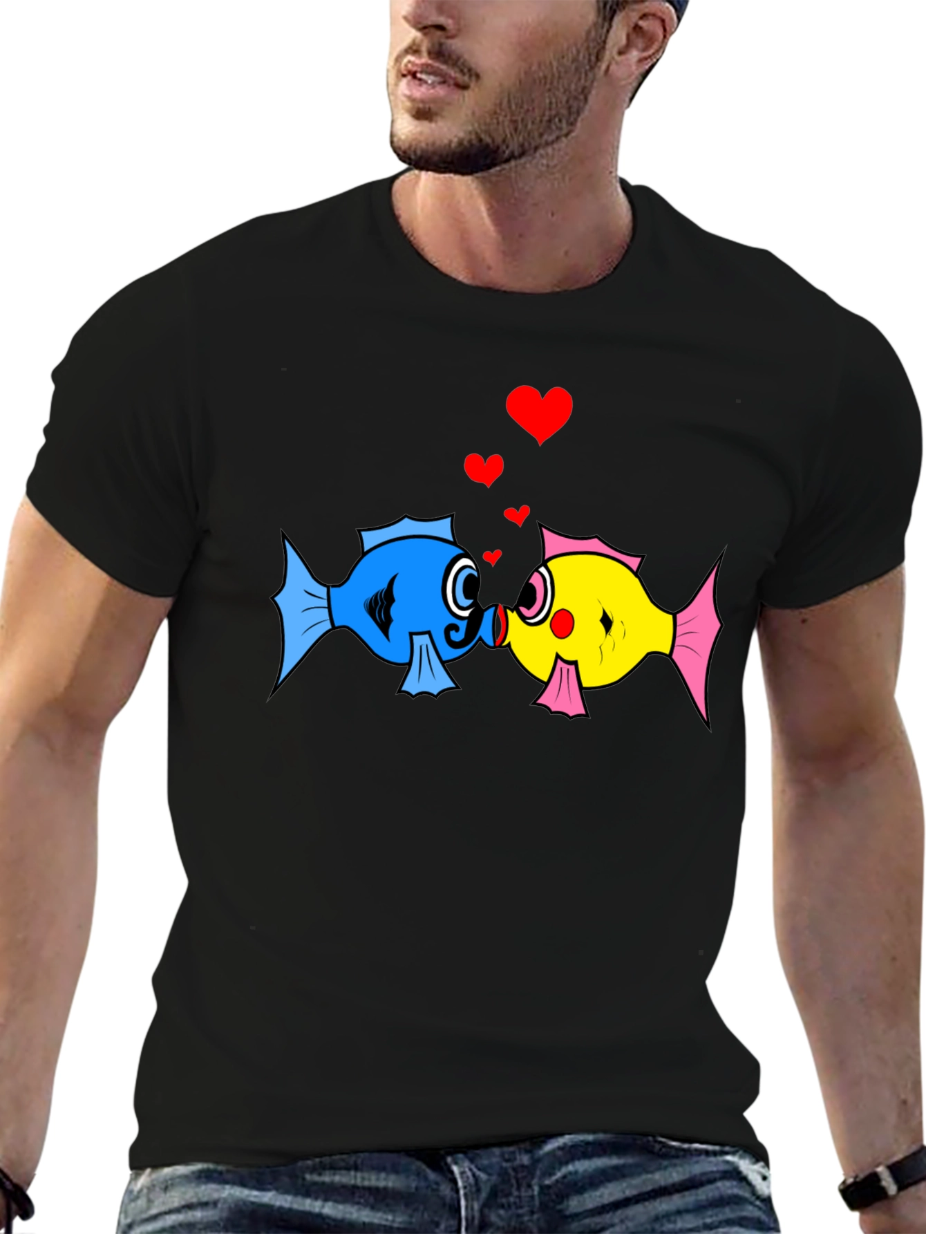 Fish Love T-Shirt: Cute Cartoon Kissing Fish Design