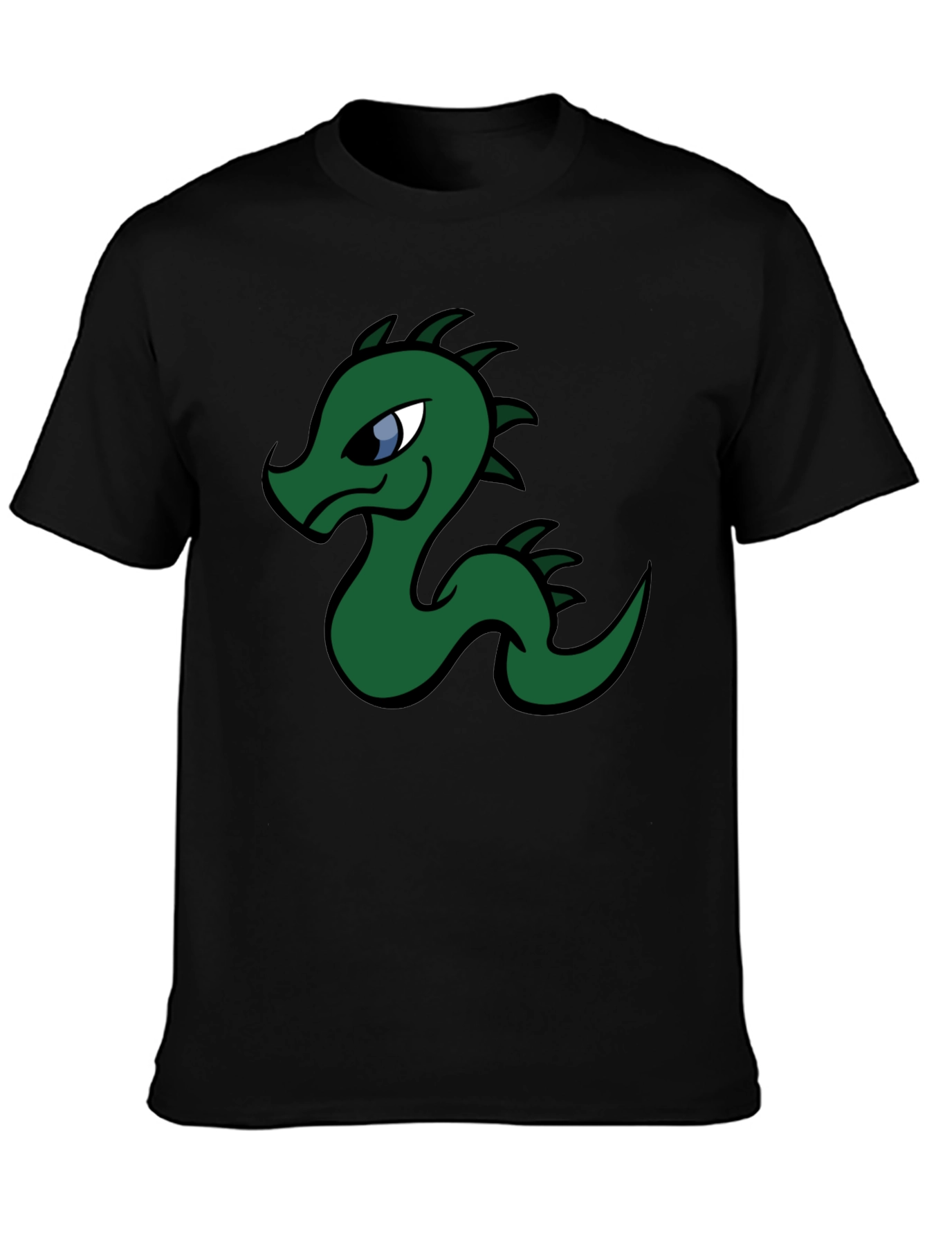 Cartoon Dragon Graphic Tee - Black Cotton T-Shirt