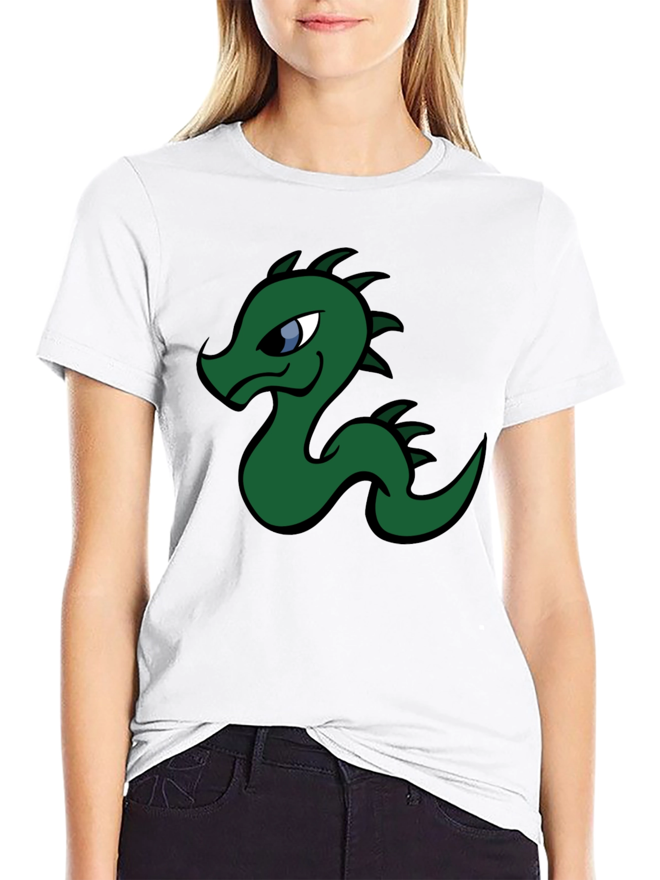 Cartoon Dragon Graphic Tee - Black Cotton T-Shirt