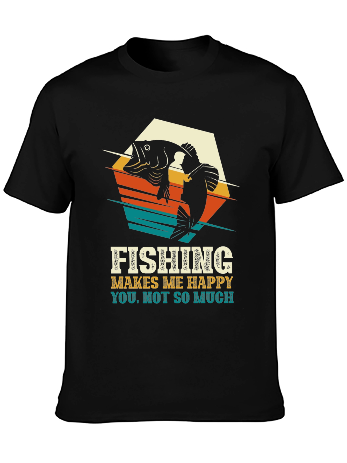 Fishing Makes Me Happy T-Shirt - Black
