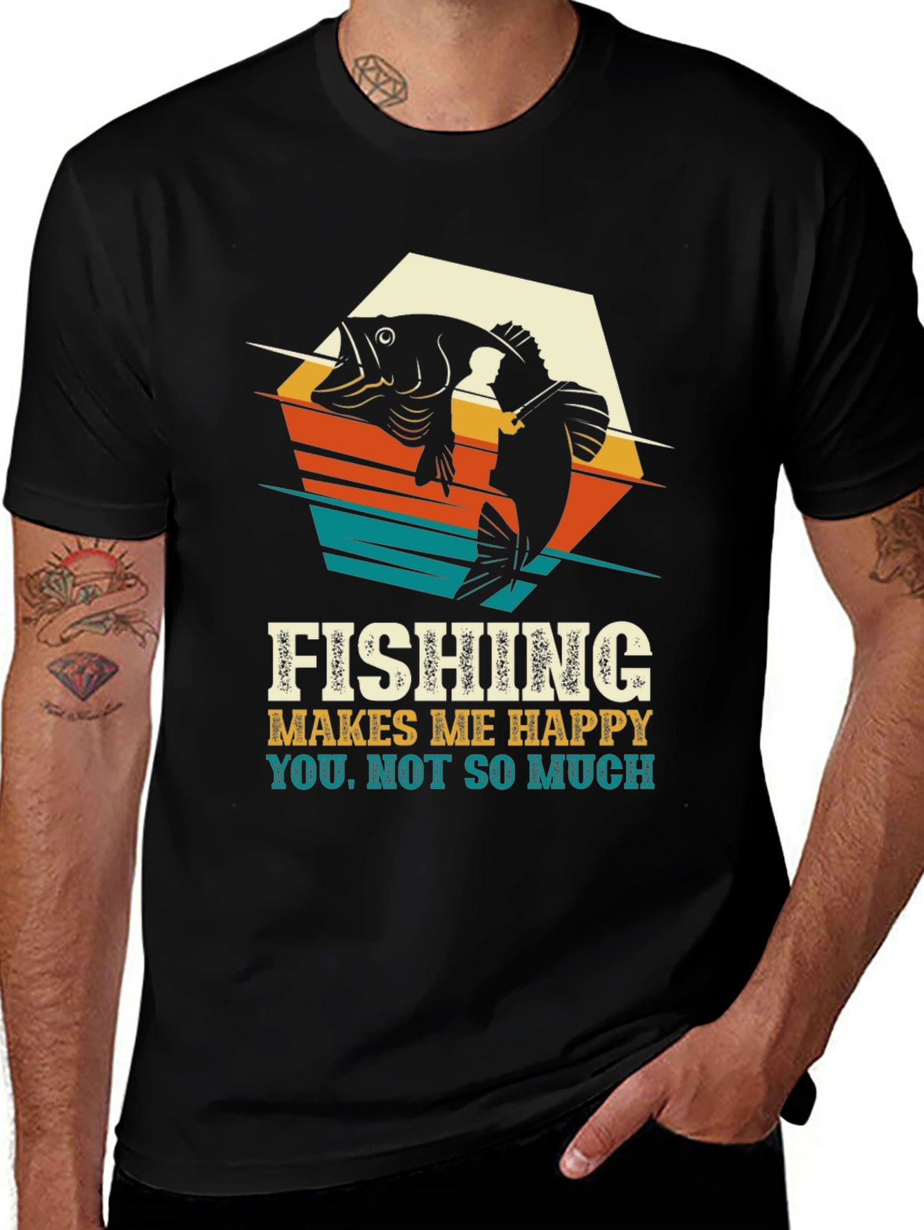 Fishing Makes Me Happy T-Shirt - Black
