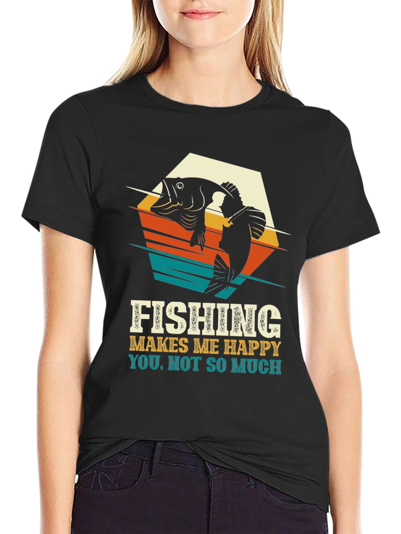 Fishing Makes Me Happy T-Shirt - Black