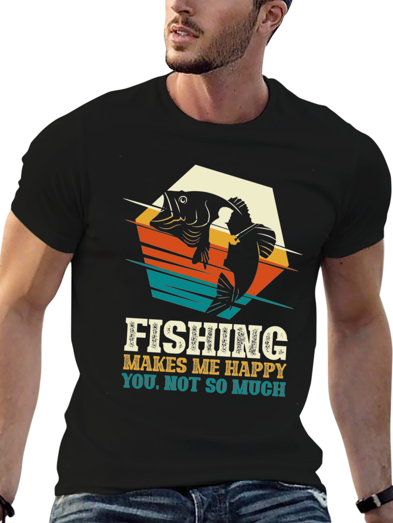 Fishing Makes Me Happy T-Shirt - Black