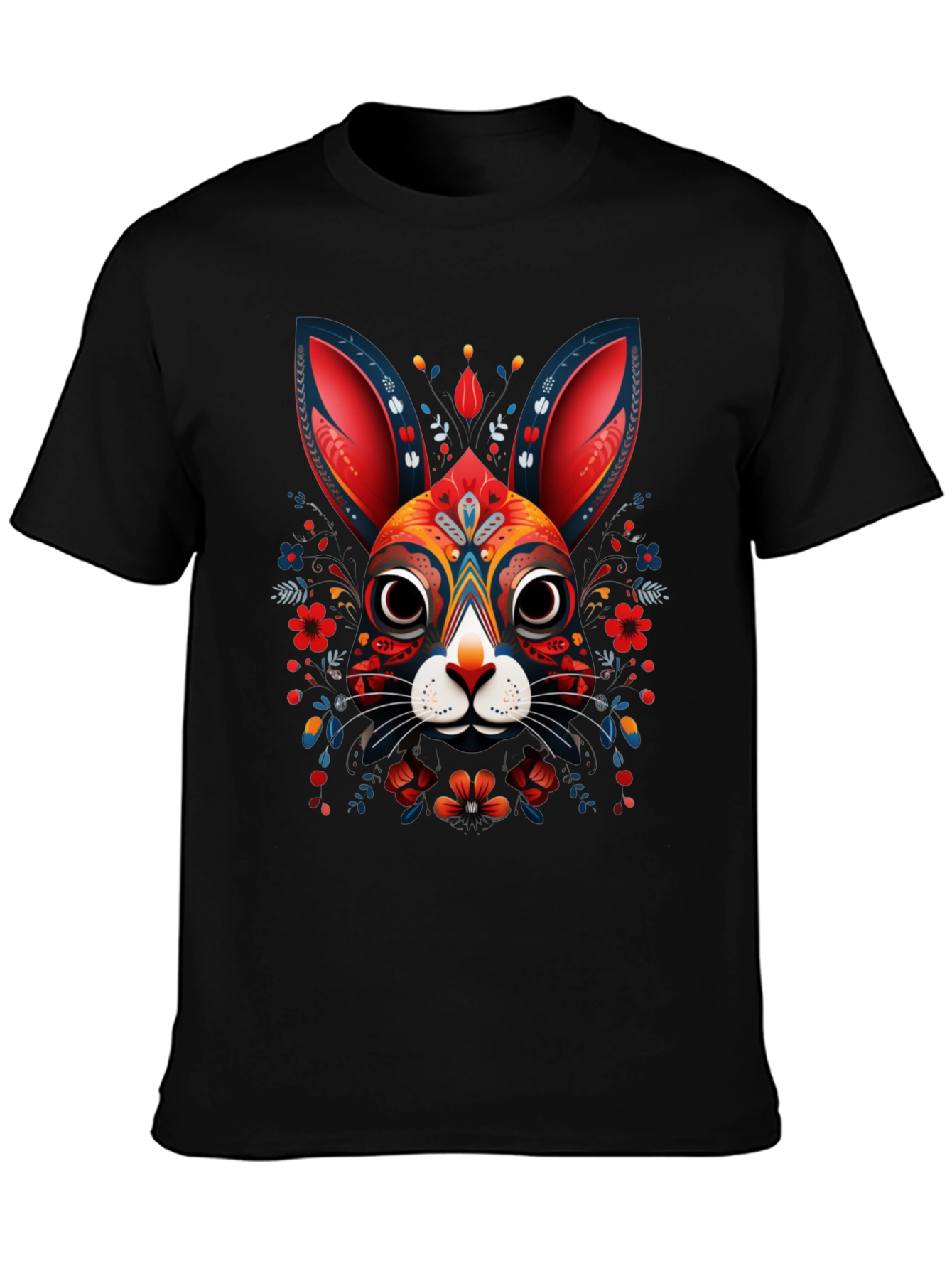 Rabbit Art Graphic Print Black T-Shirt
