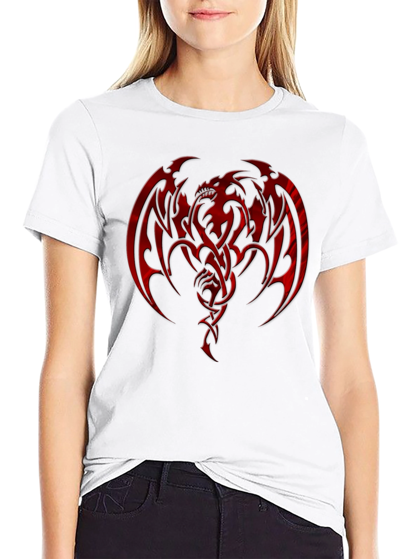 Red Dragon Graphic Print Black T-Shirt
