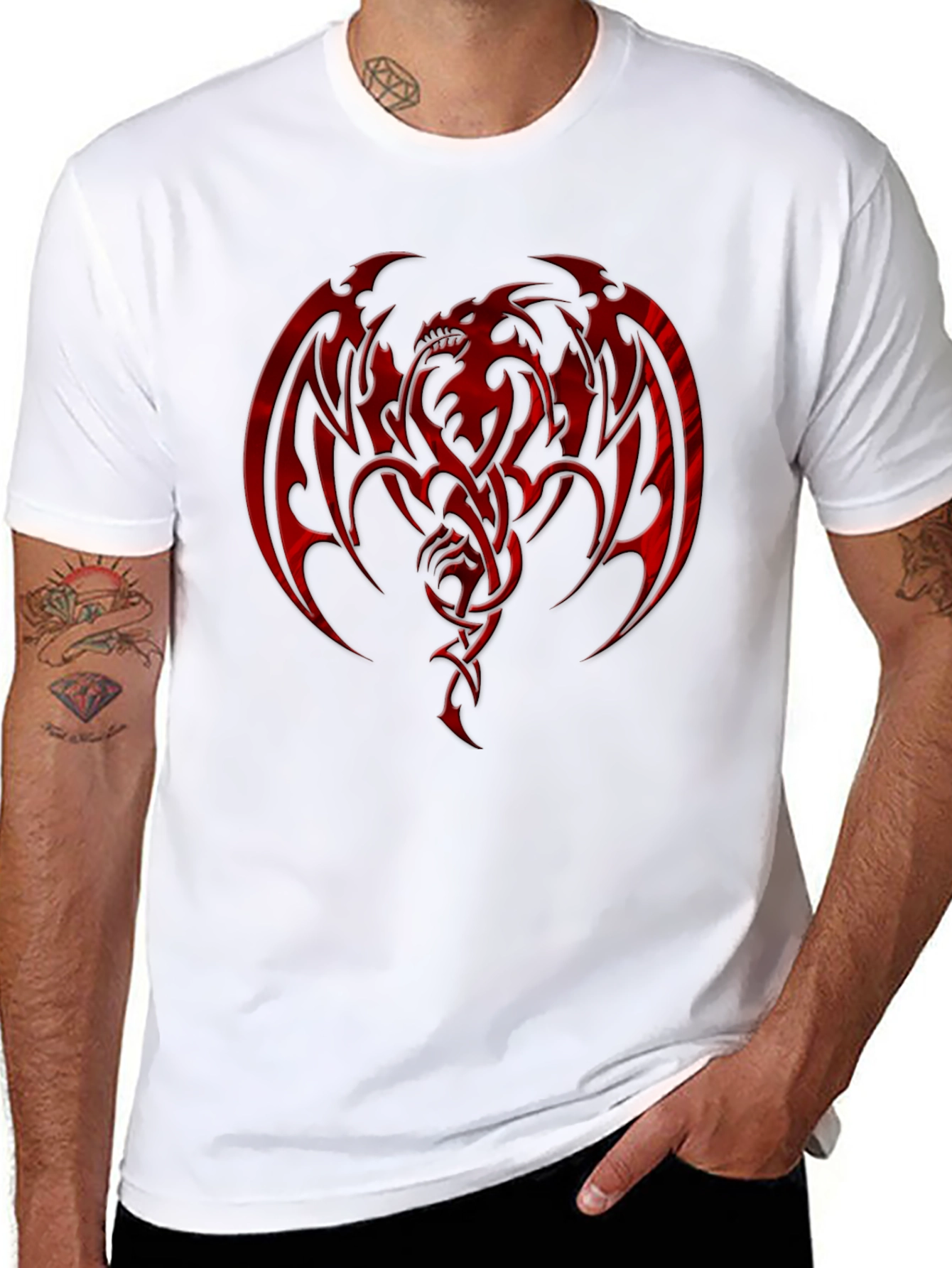 Red Dragon Graphic Print Black T-Shirt