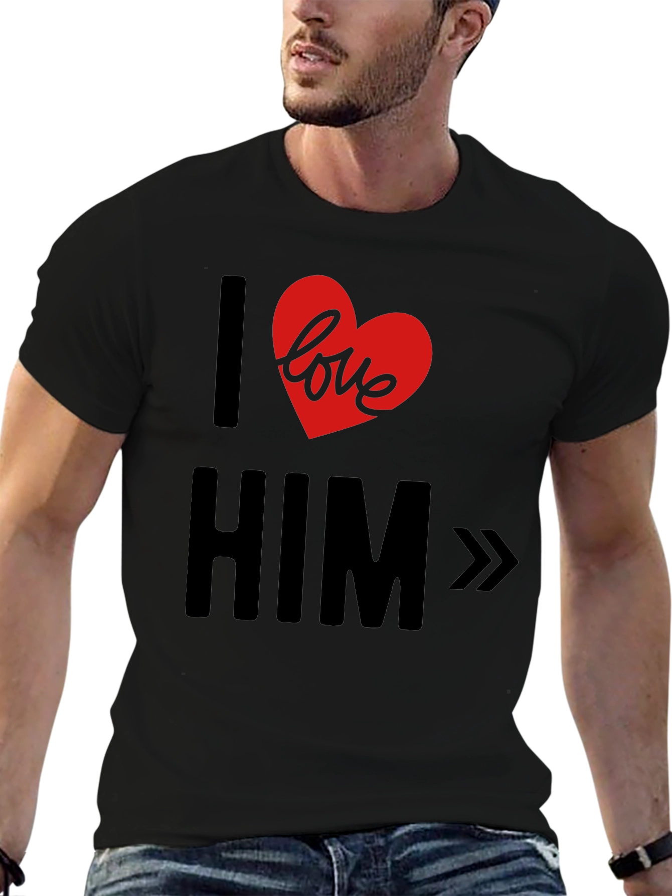 I Love Him Graphic T-Shirt - Black