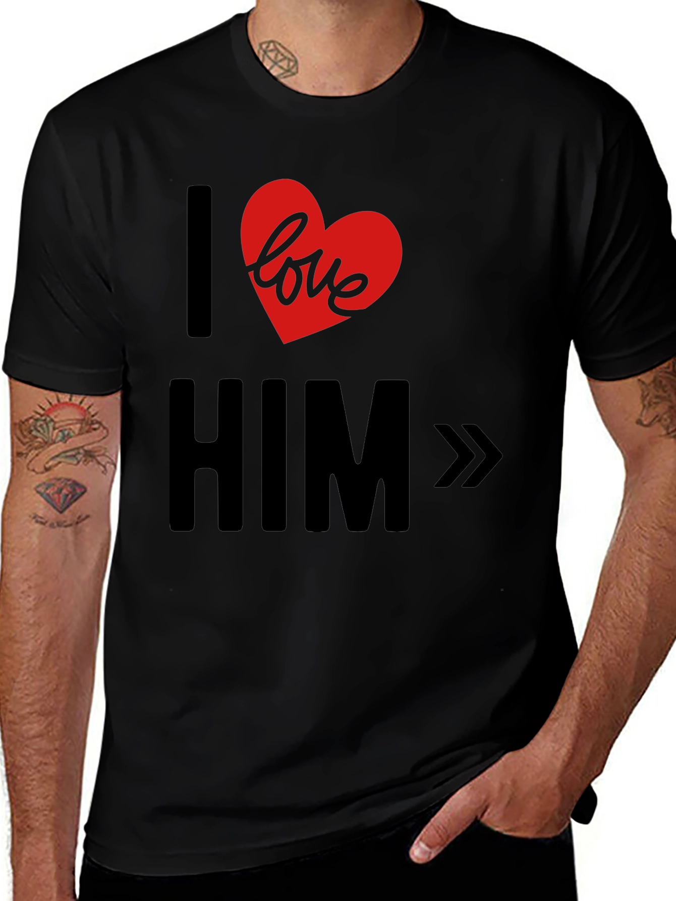 I Love Him Graphic T-Shirt - Black