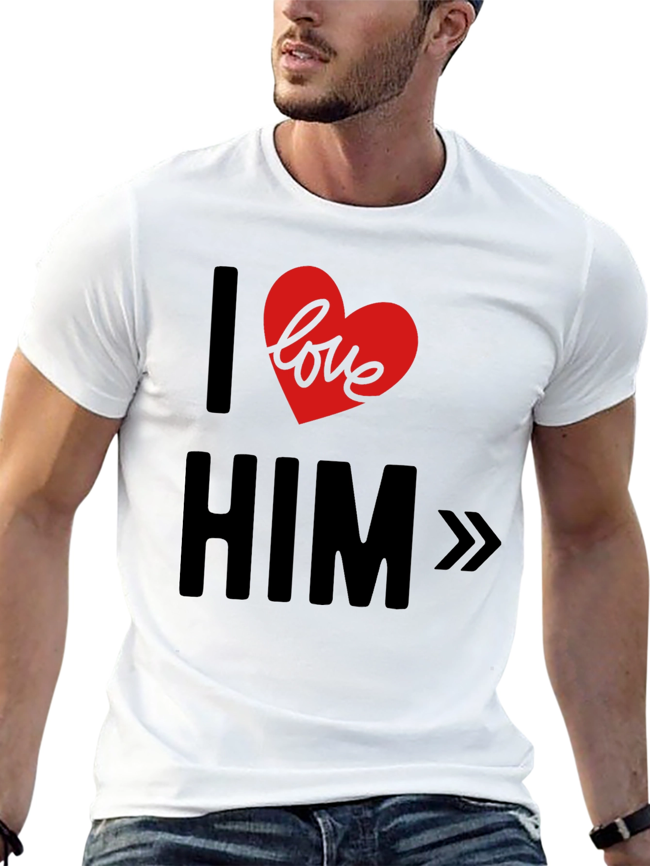 I Love Him Graphic T-Shirt - Black