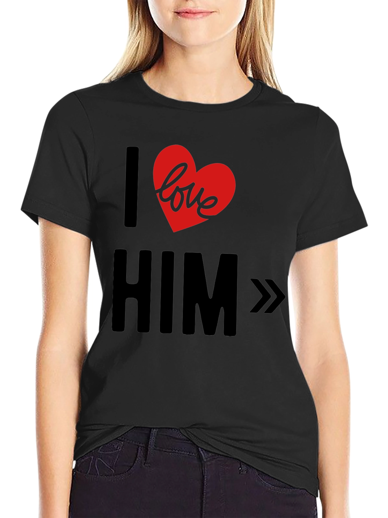 I Love Him Graphic T-Shirt - Black