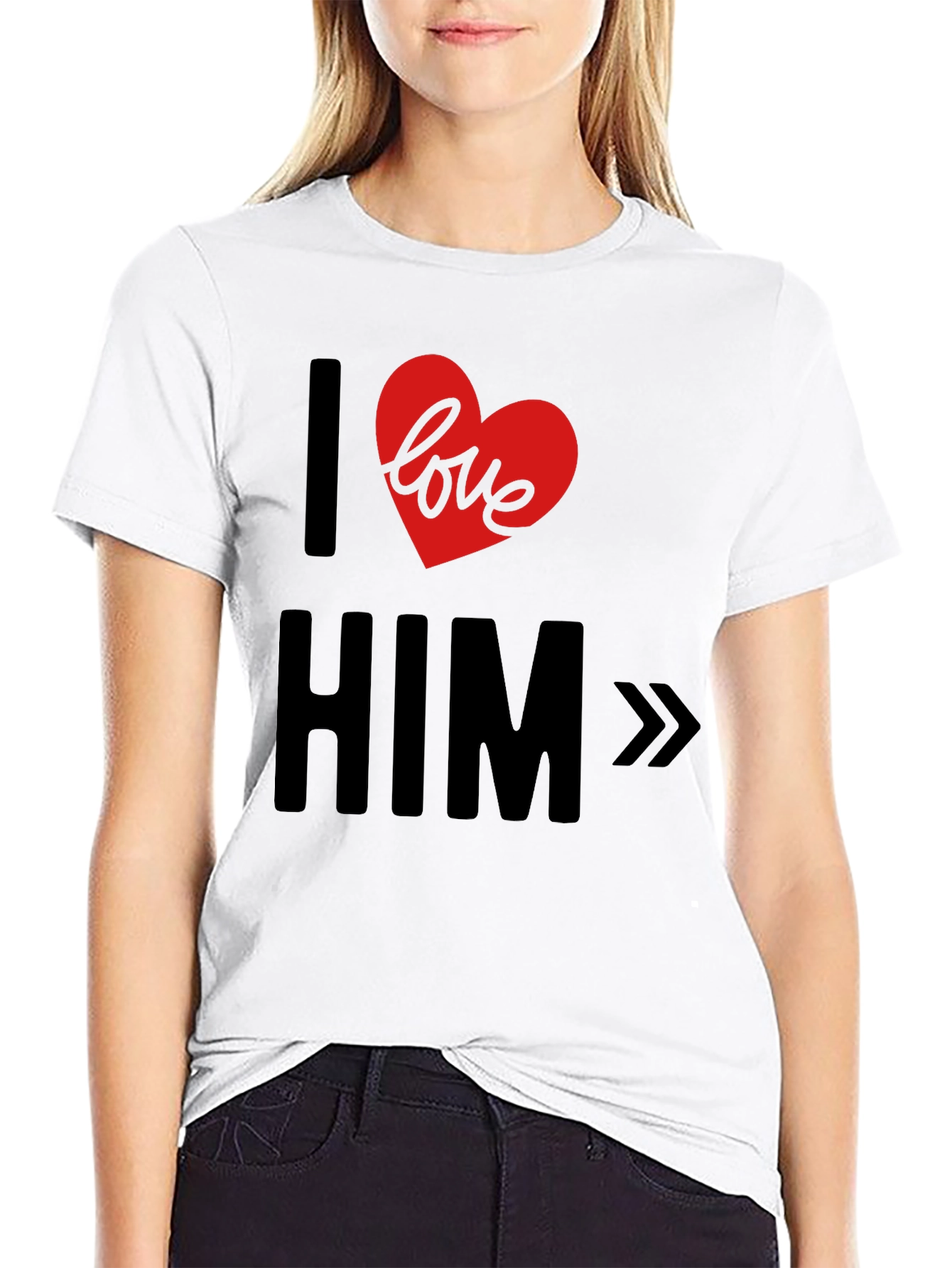 I Love Him Graphic T-Shirt - Black