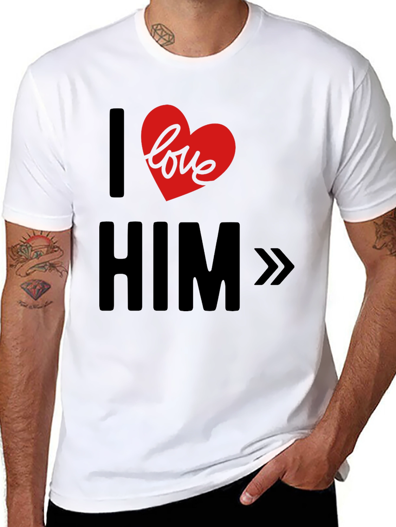 I Love Him Graphic T-Shirt - Black
