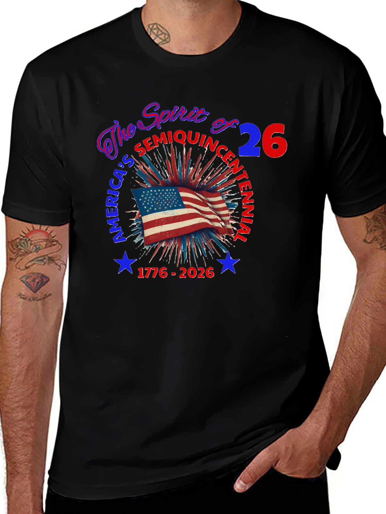 Patriotic Americas Semiquincentennial Black T-shirt
