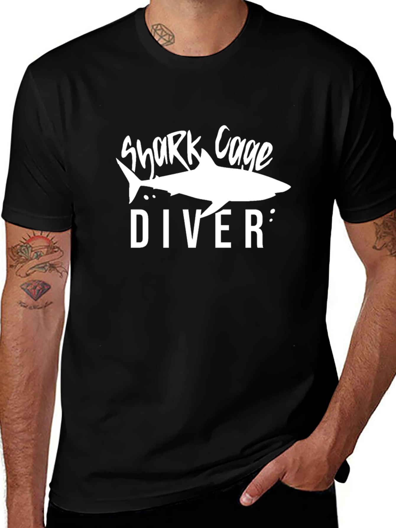 Shark Cage Diver Graphic Tee - Dive Adventure Shirt