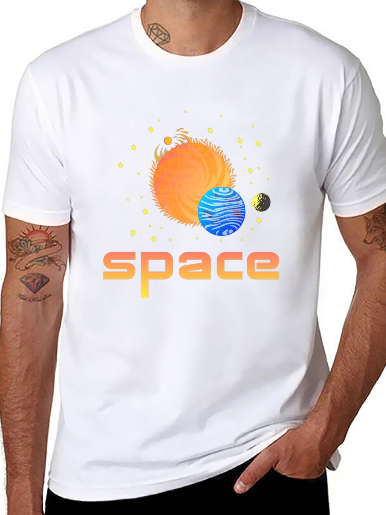 Space Graphic Print T-Shirt - Stylish Outer Space Design