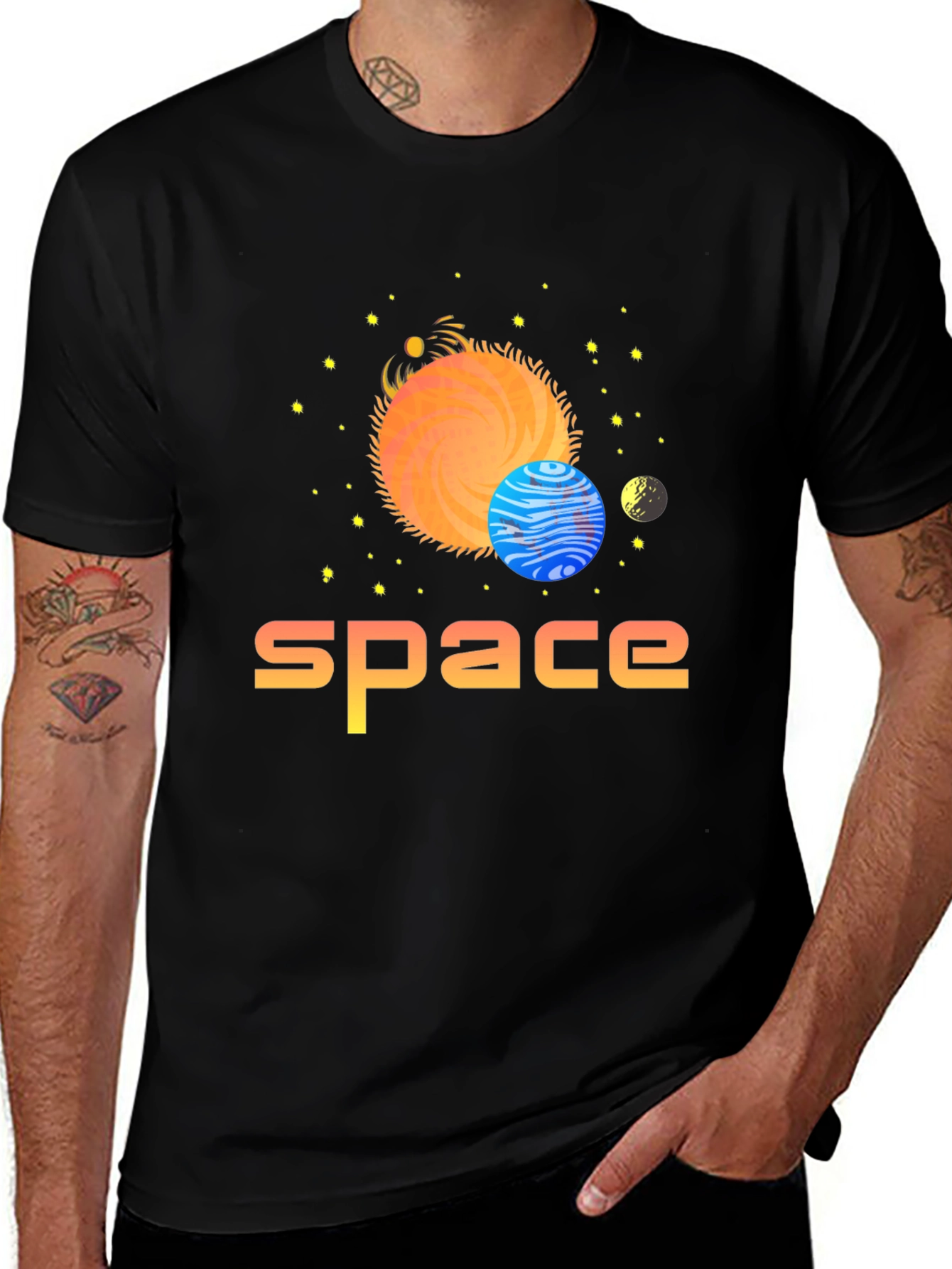 Space Graphic Print T-Shirt - Stylish Outer Space Design
