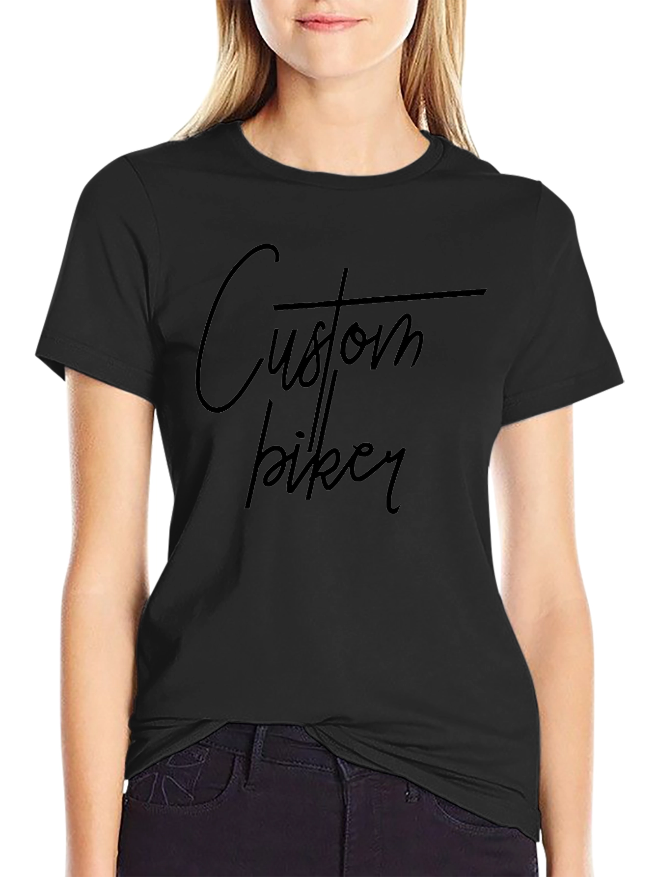 Custom Biker Graphic Tee - Black Cotton T-Shirt