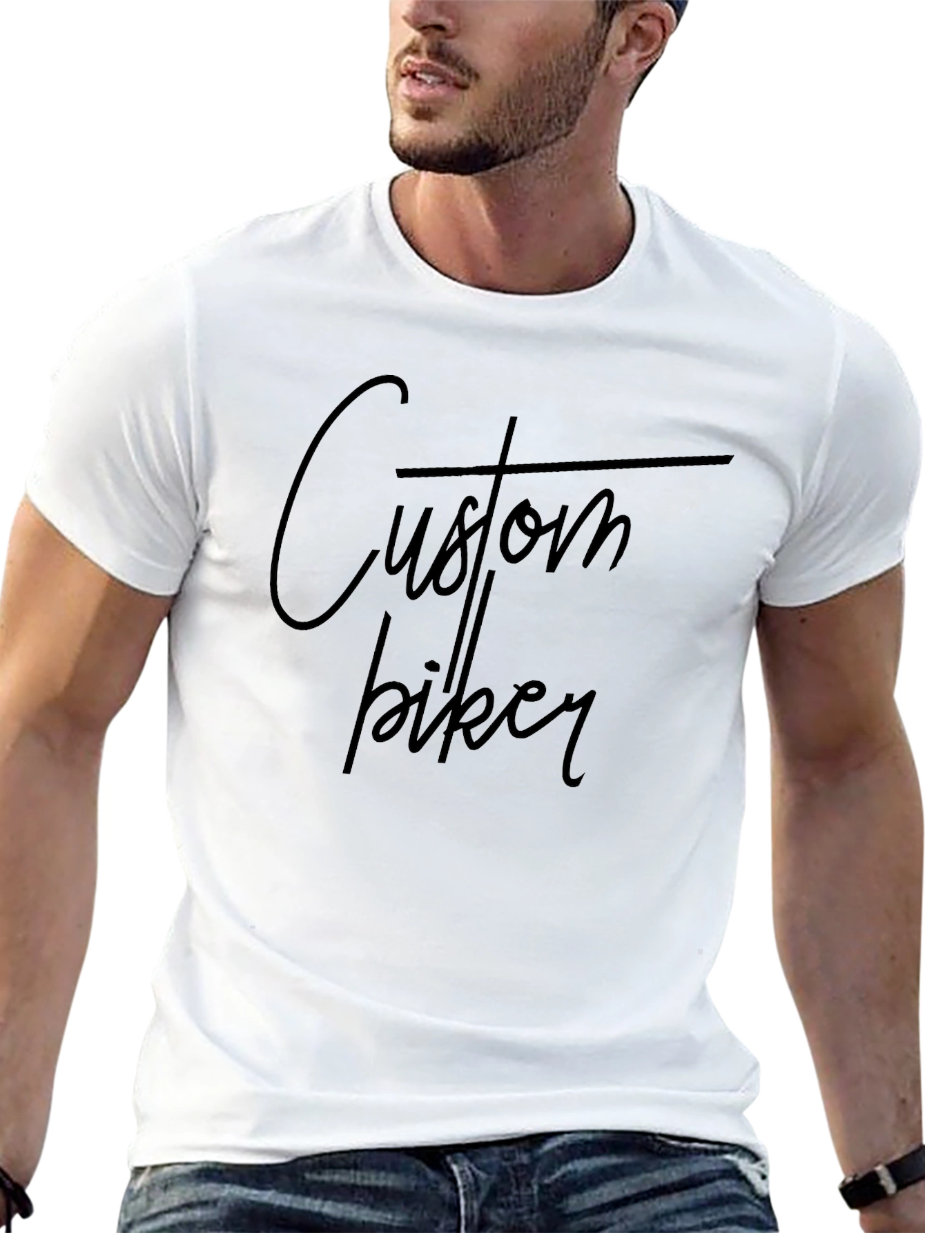 Custom Biker Graphic Tee - Black Cotton T-Shirt