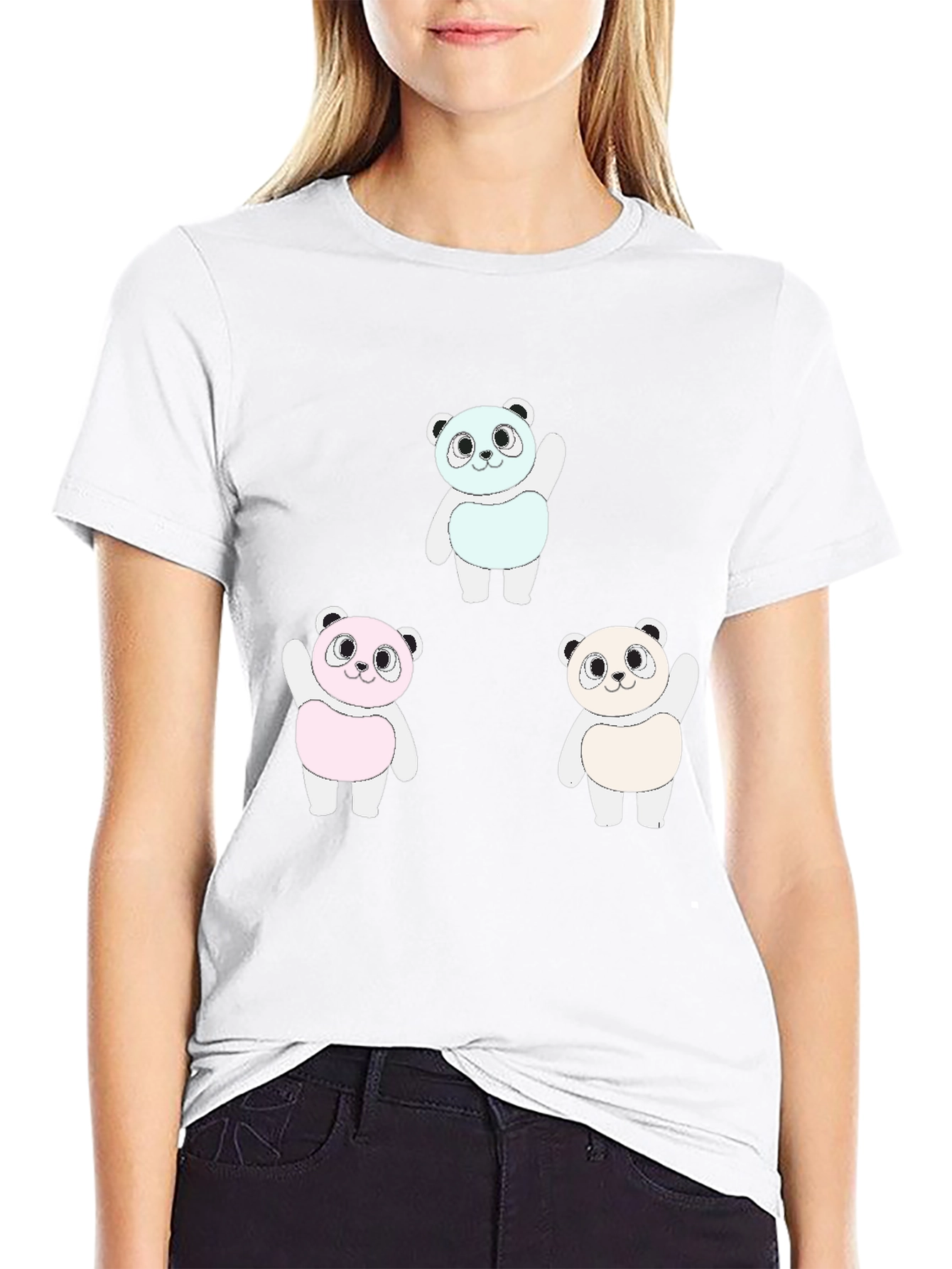 Panda Print Black T-Shirt