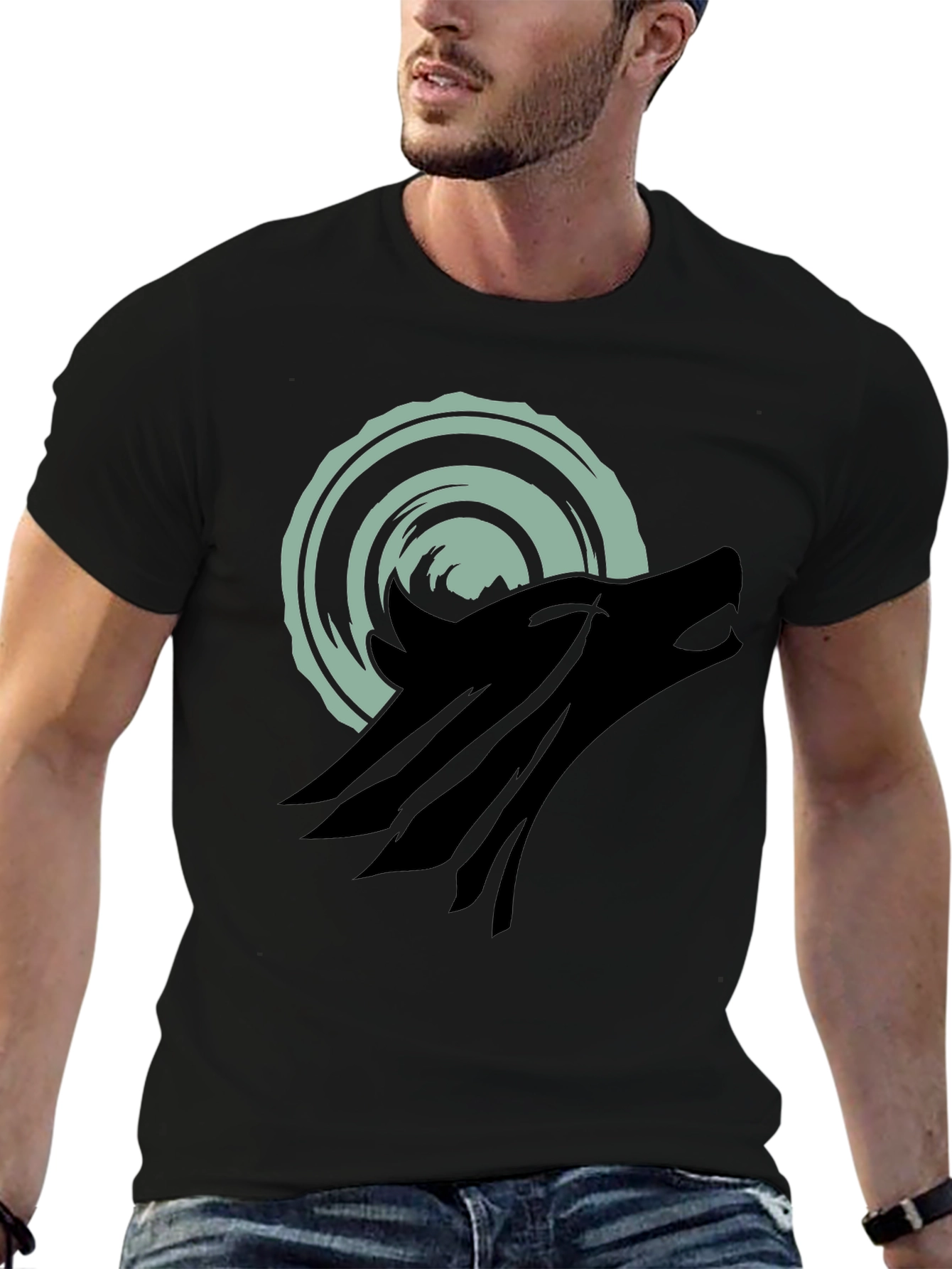 Wolf Howling at Moon Graphic Tee - Black