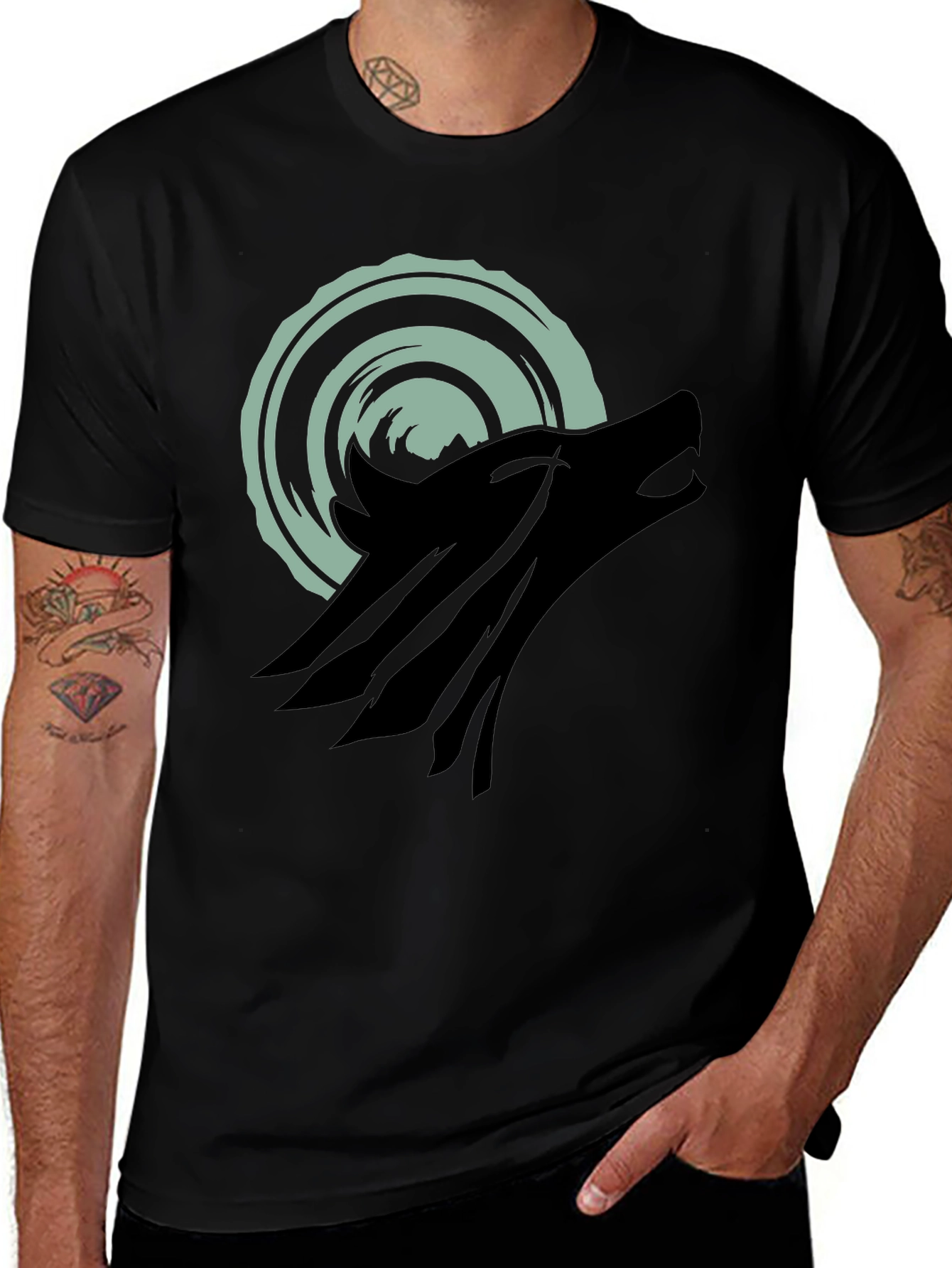 Wolf Howling at Moon Graphic Tee - Black
