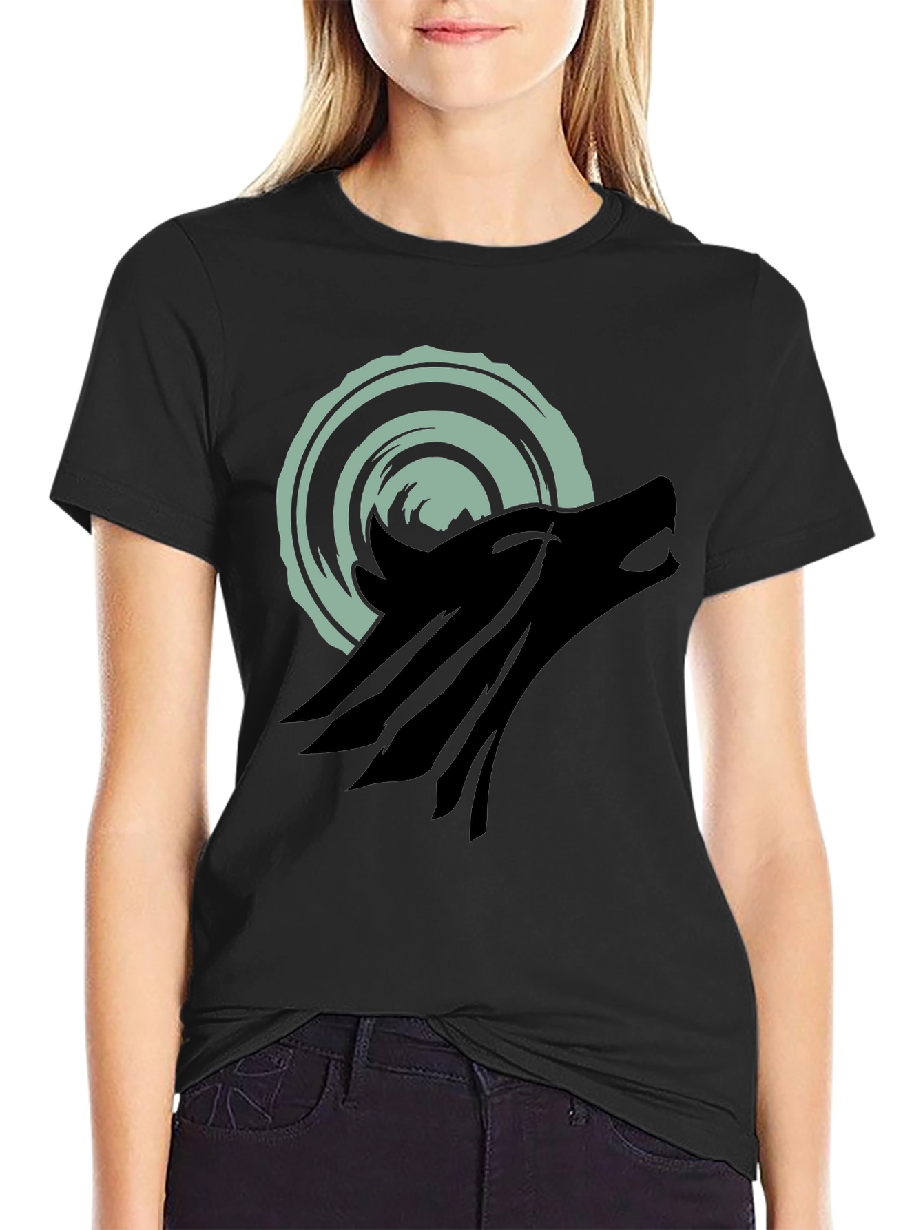 Wolf Howling at Moon Graphic Tee - Black