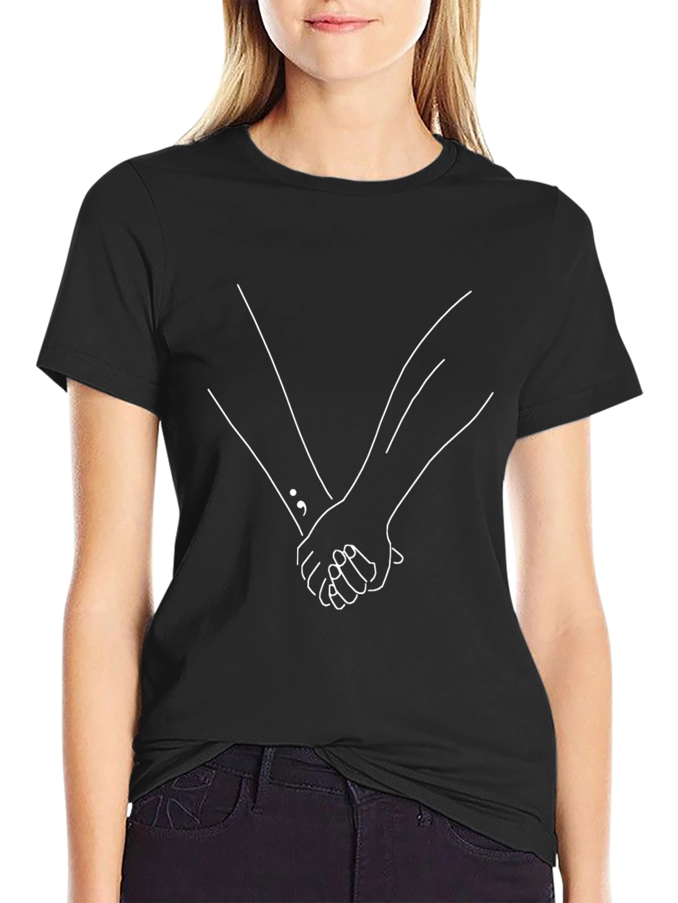Minimalist Holding Hands Black T-Shirt