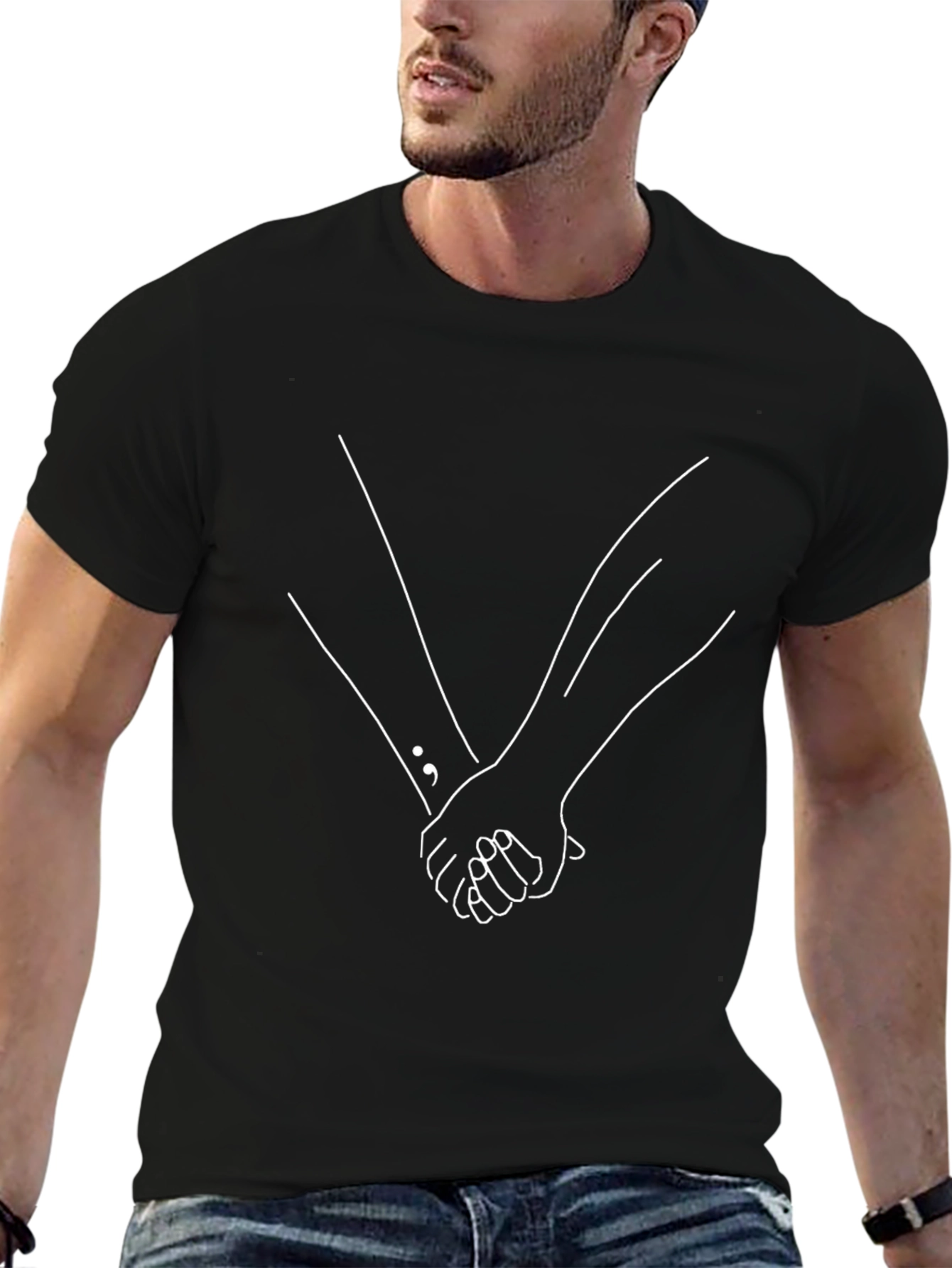 Minimalist Holding Hands Black T-Shirt