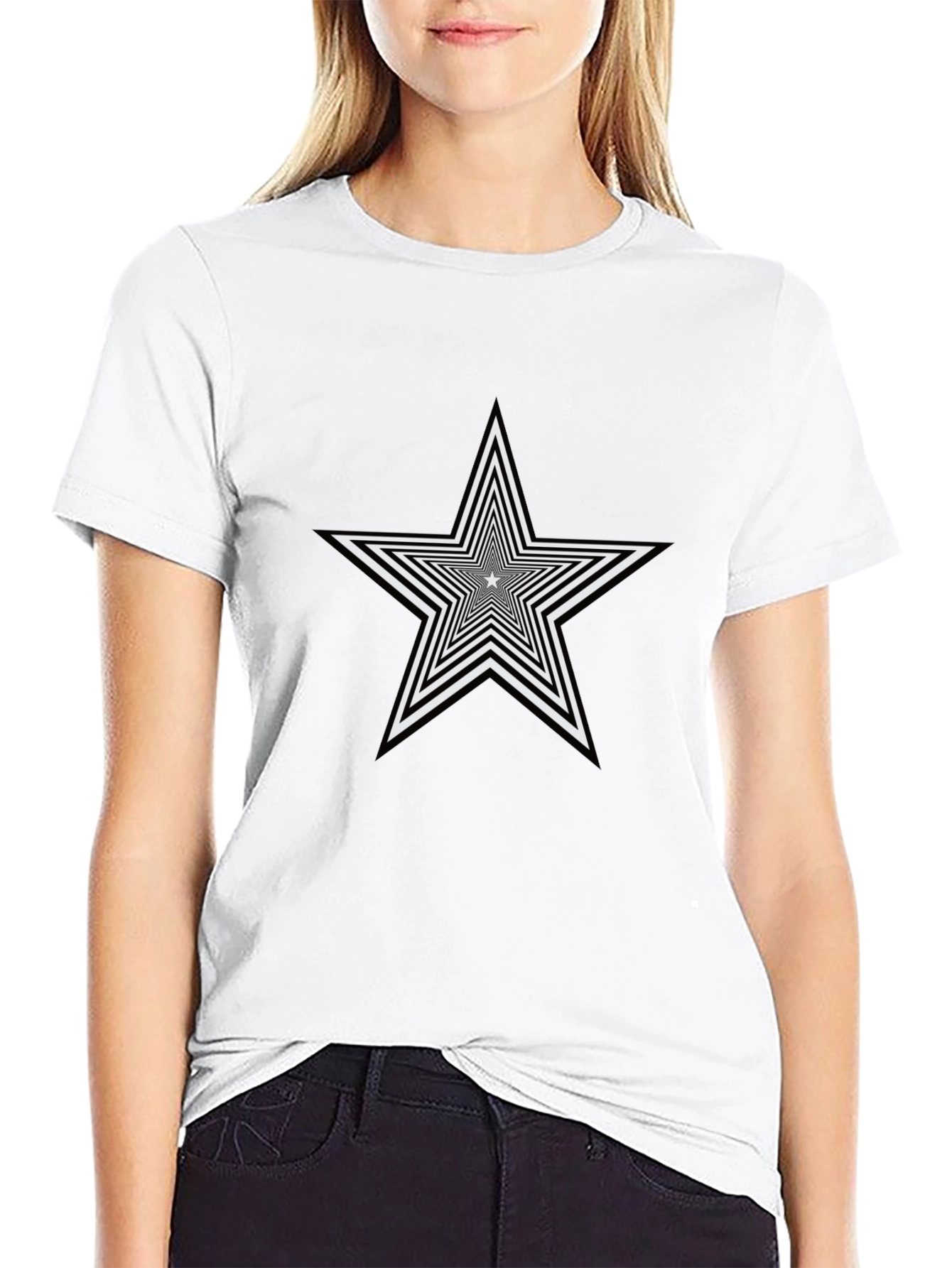 Optical Illusion Star Graphic Tee - Black