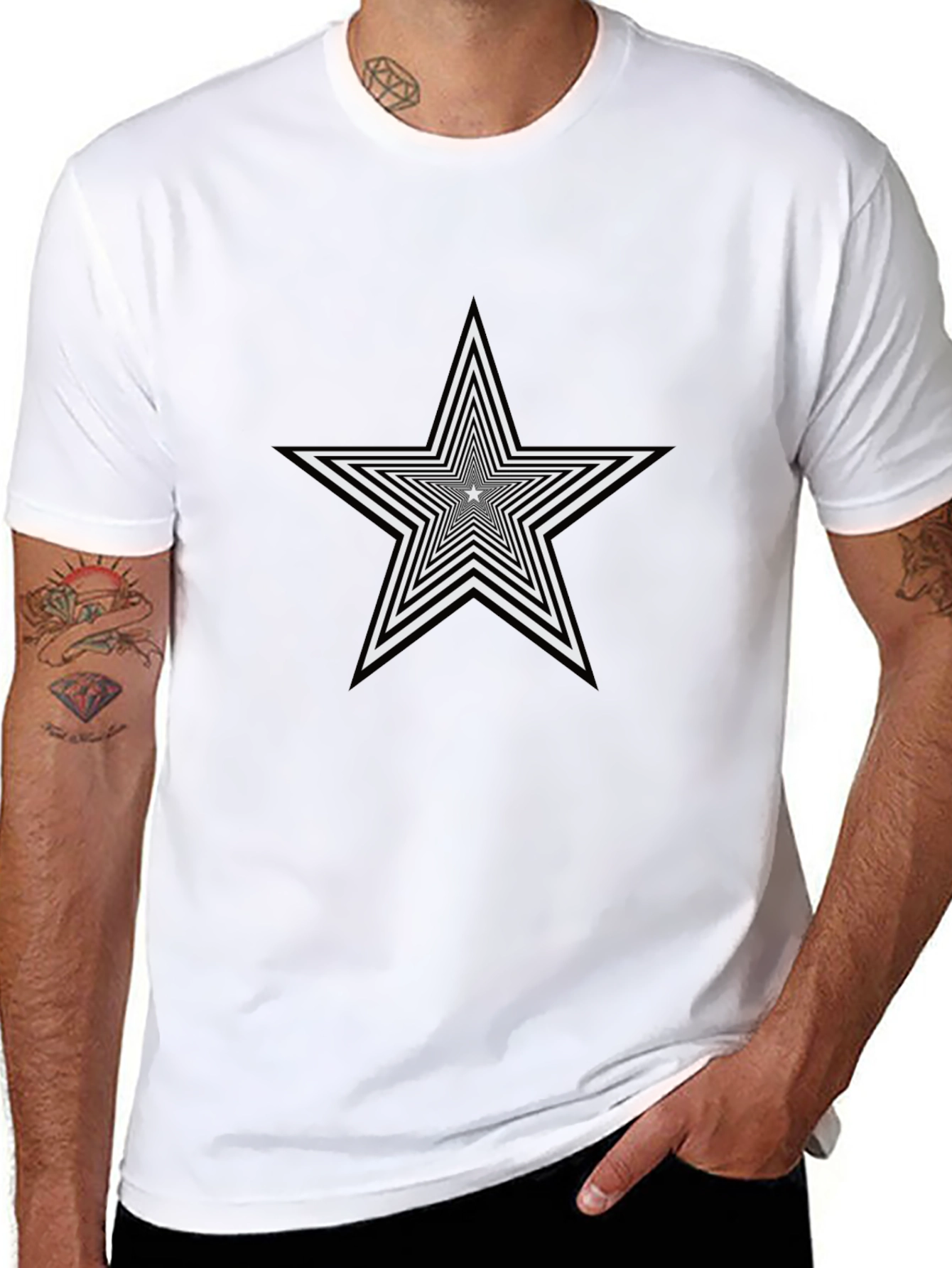Optical Illusion Star Graphic Tee - Black