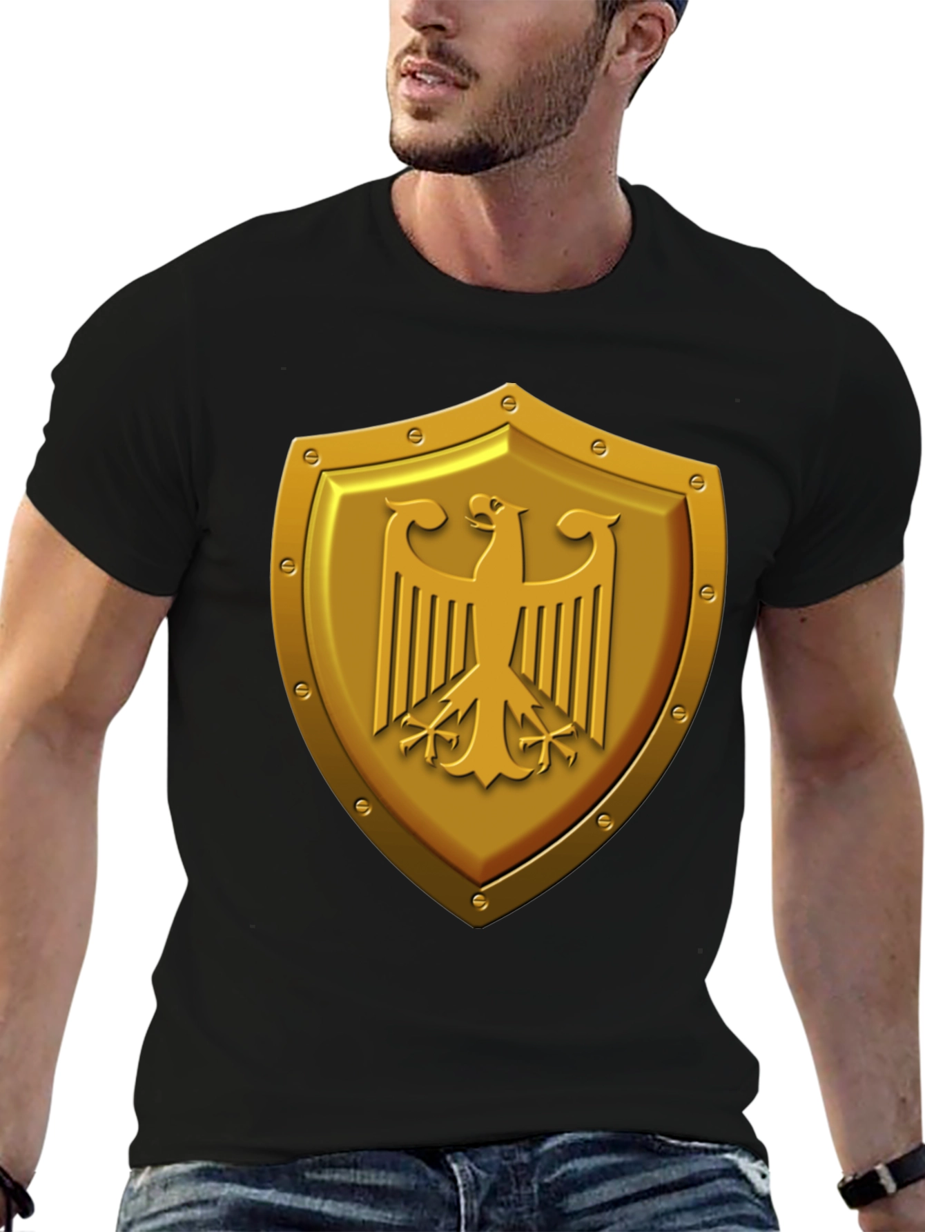 Gold Eagle Shield Graphic Tee - Black