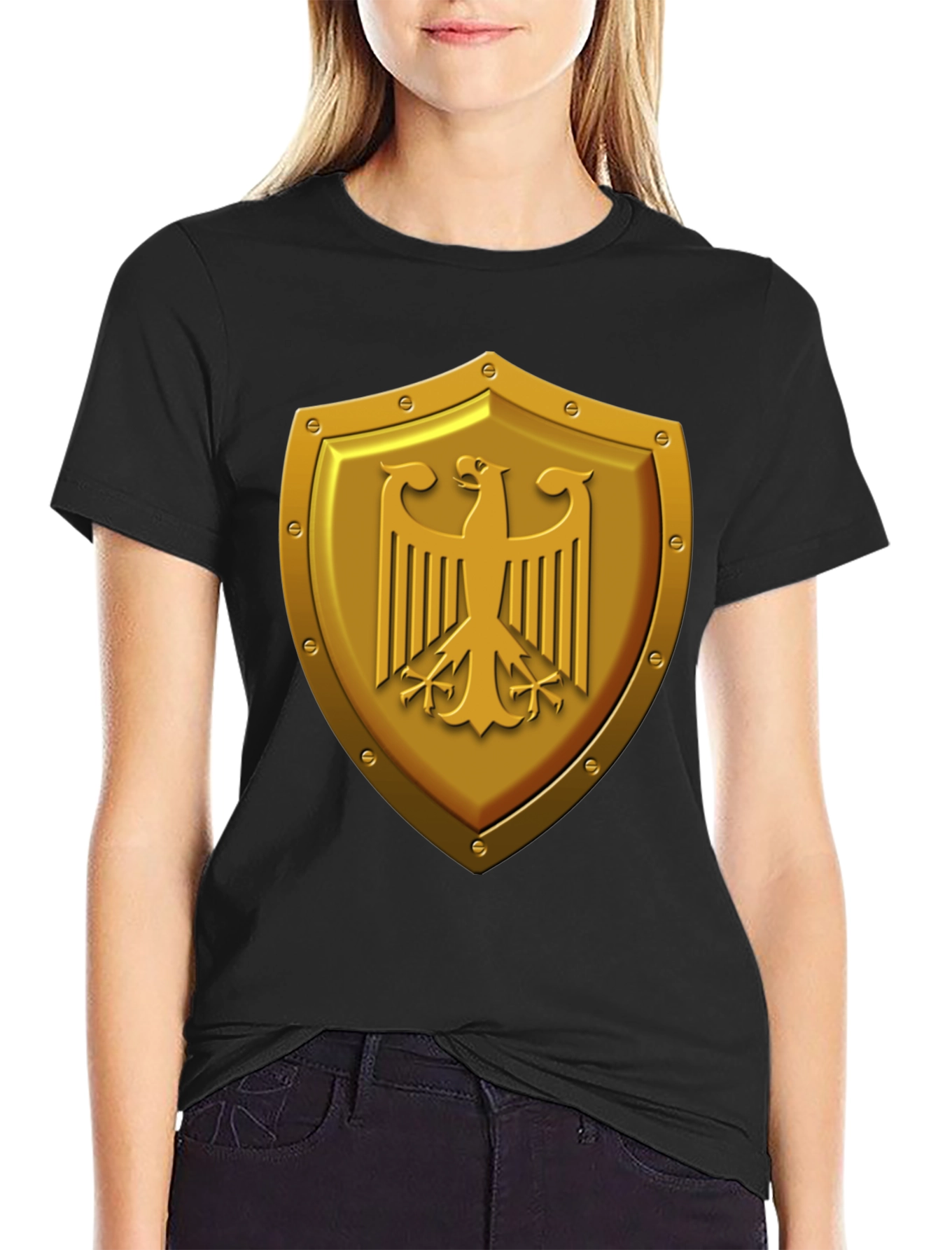 Gold Eagle Shield Graphic Tee - Black