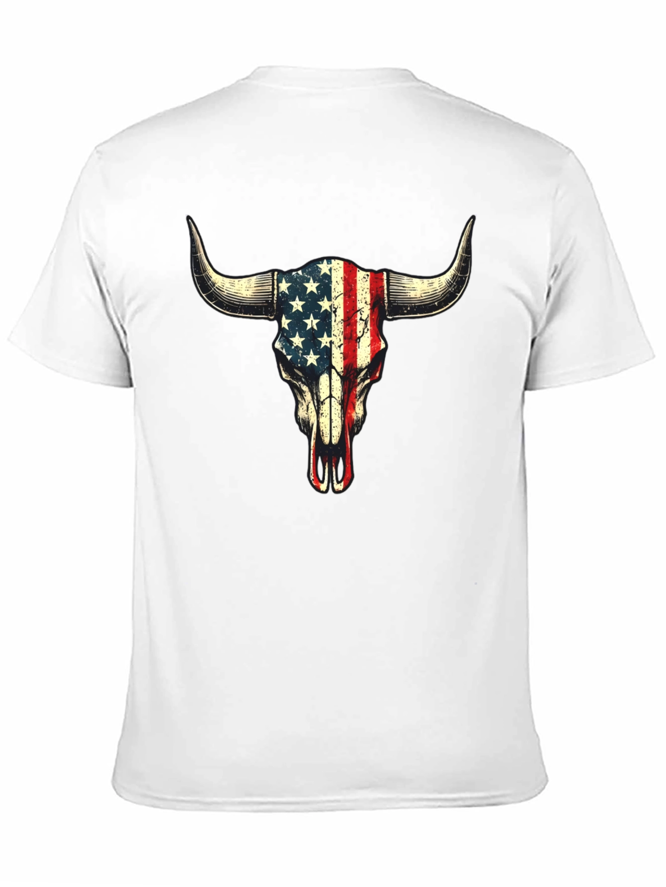 American Flag Bull Skull Graphic T-Shirt