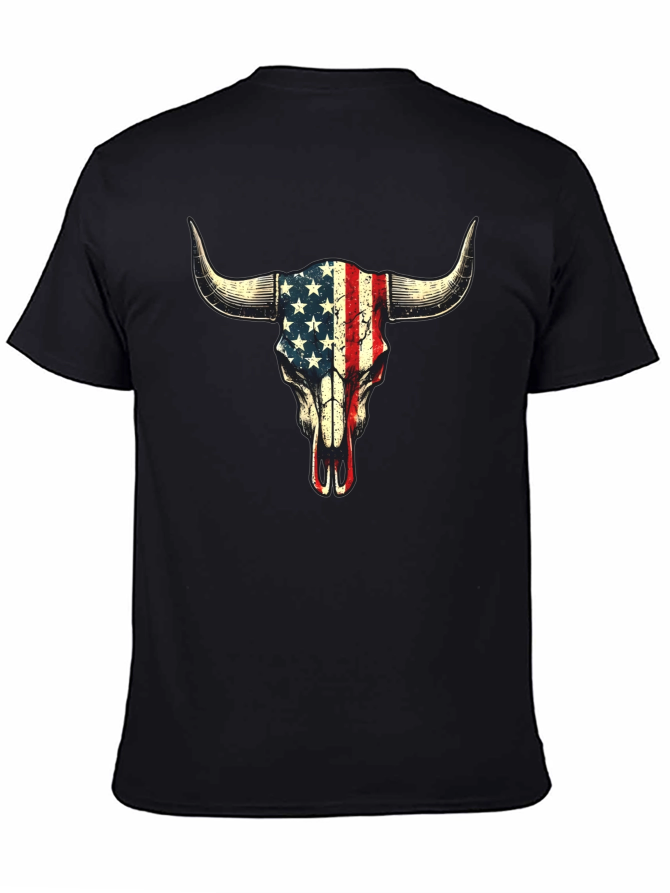 American Flag Bull Skull Graphic T-Shirt