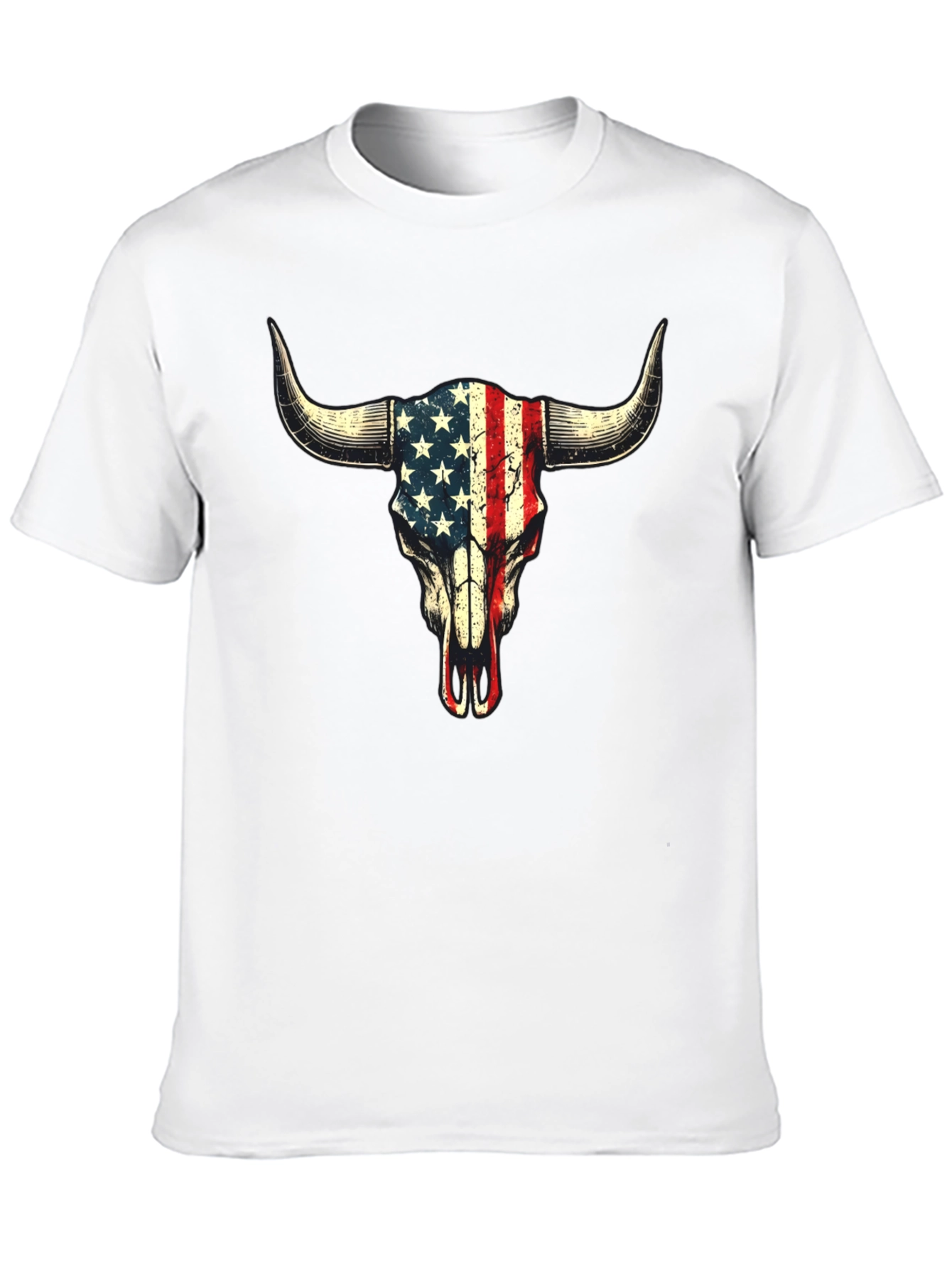 American Flag Bull Skull Graphic T-Shirt