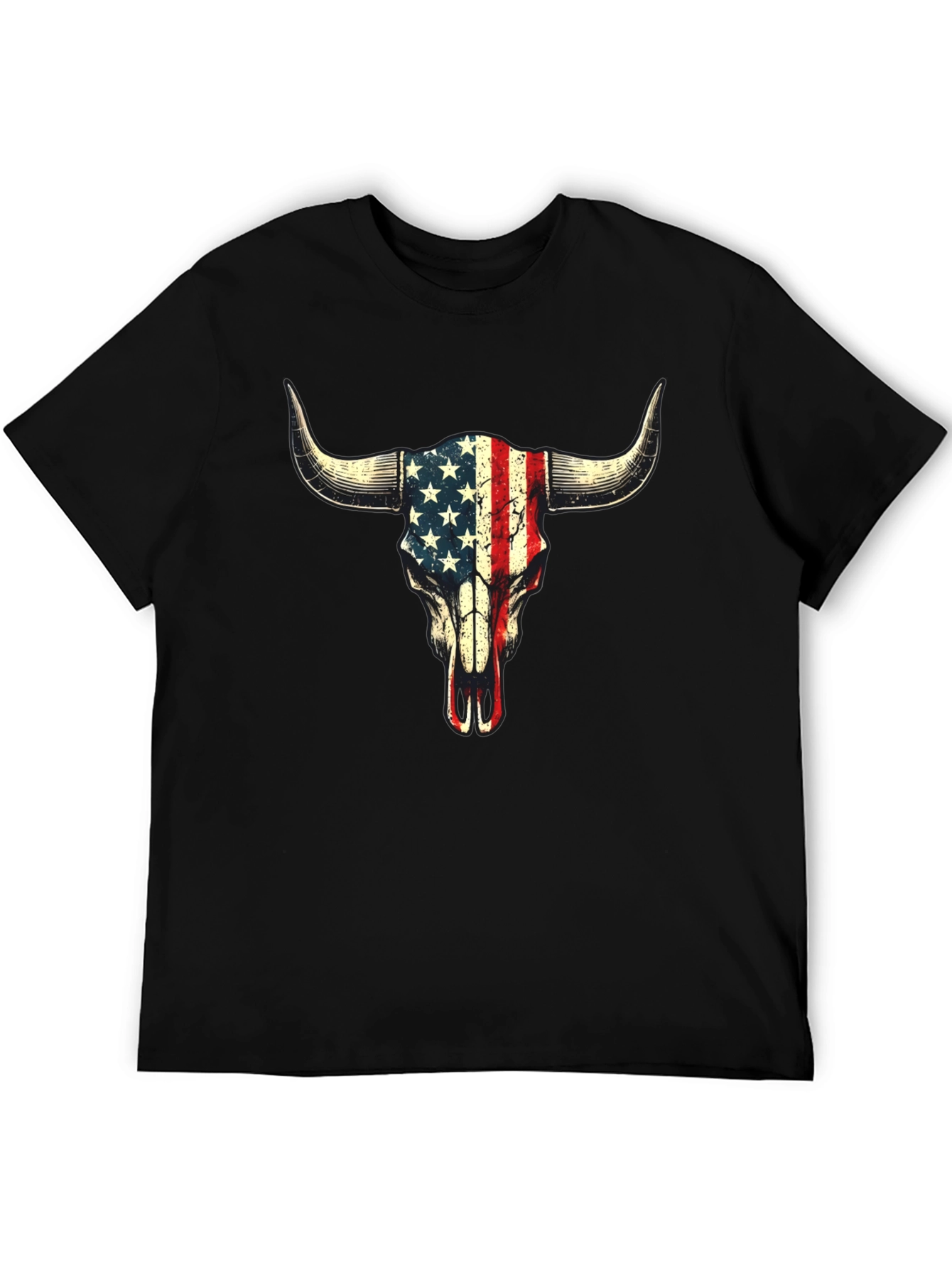 American Flag Bull Skull Graphic T-Shirt