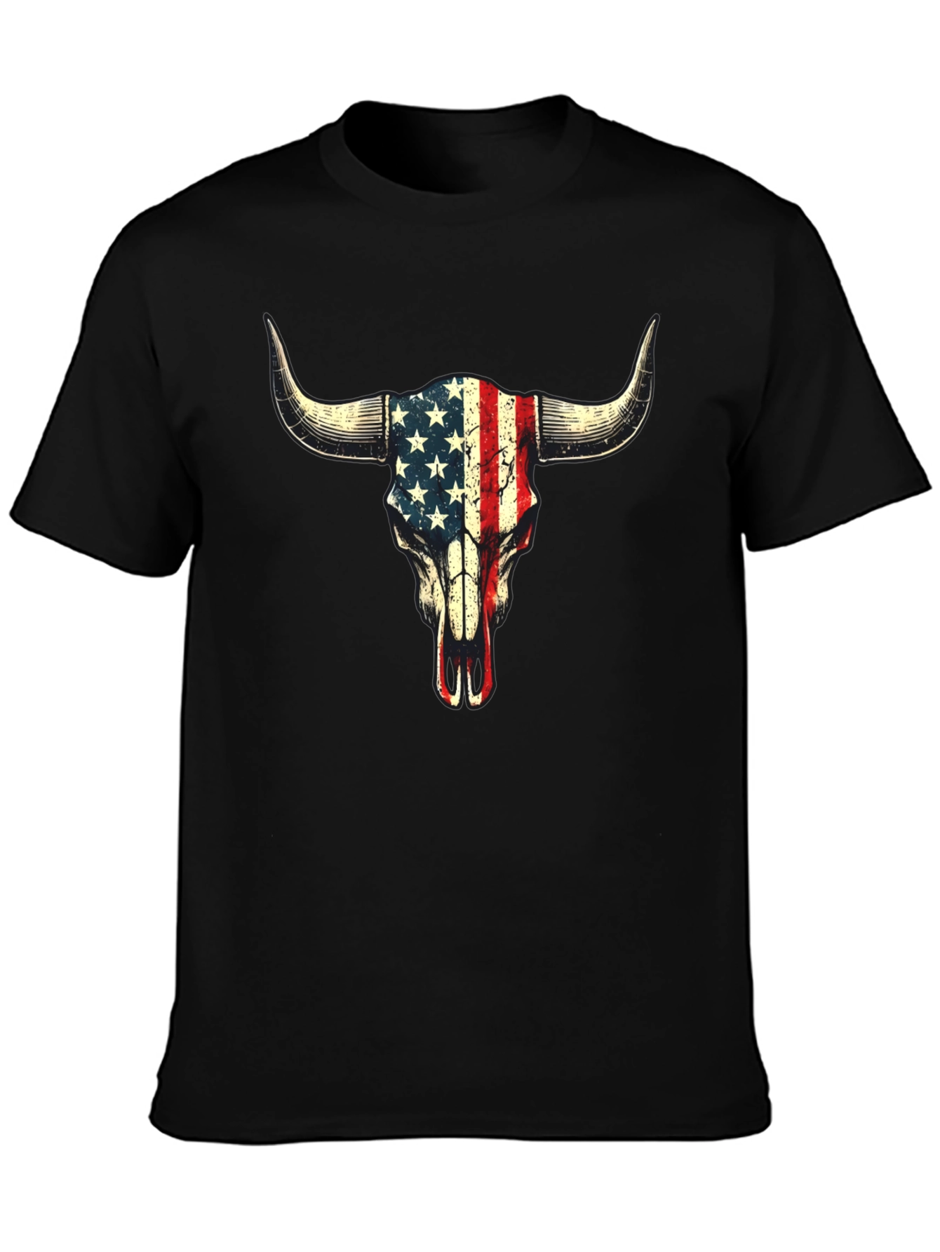 American Flag Bull Skull Graphic T-Shirt