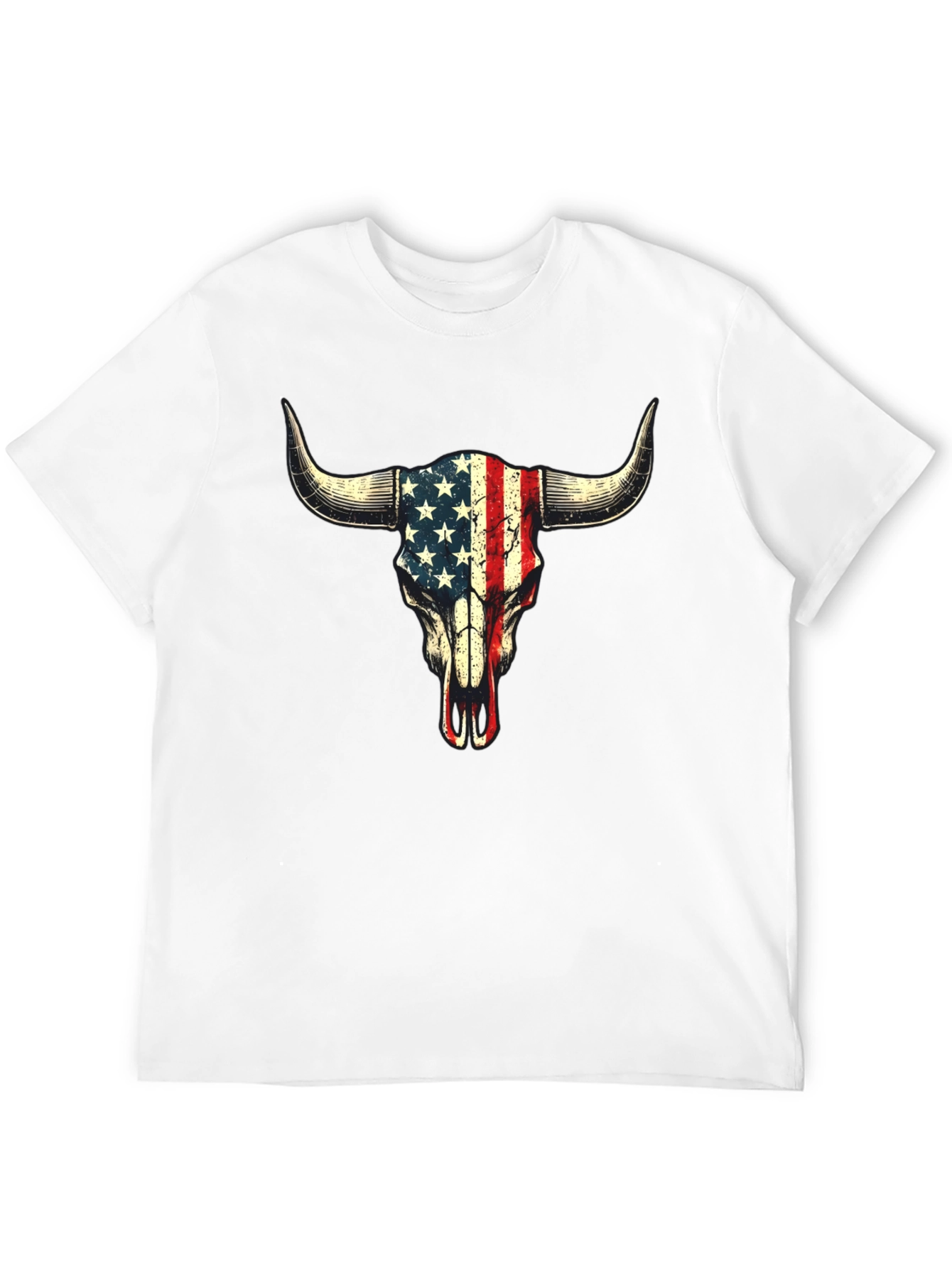 American Flag Bull Skull Graphic T-Shirt
