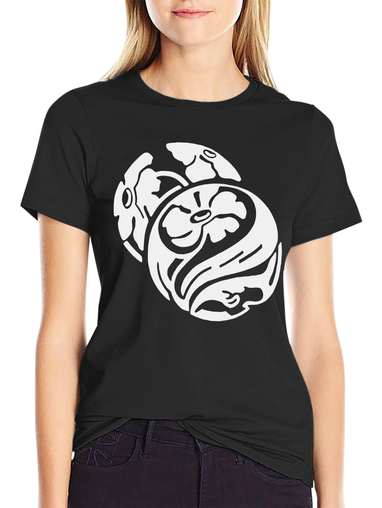 Floral Yin Yang Graphic Tee - Modern Design