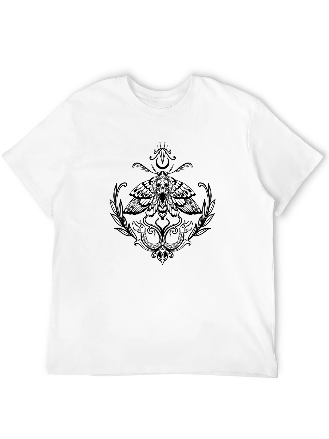 Moth and Snake Graphic Print Black T-Shirt