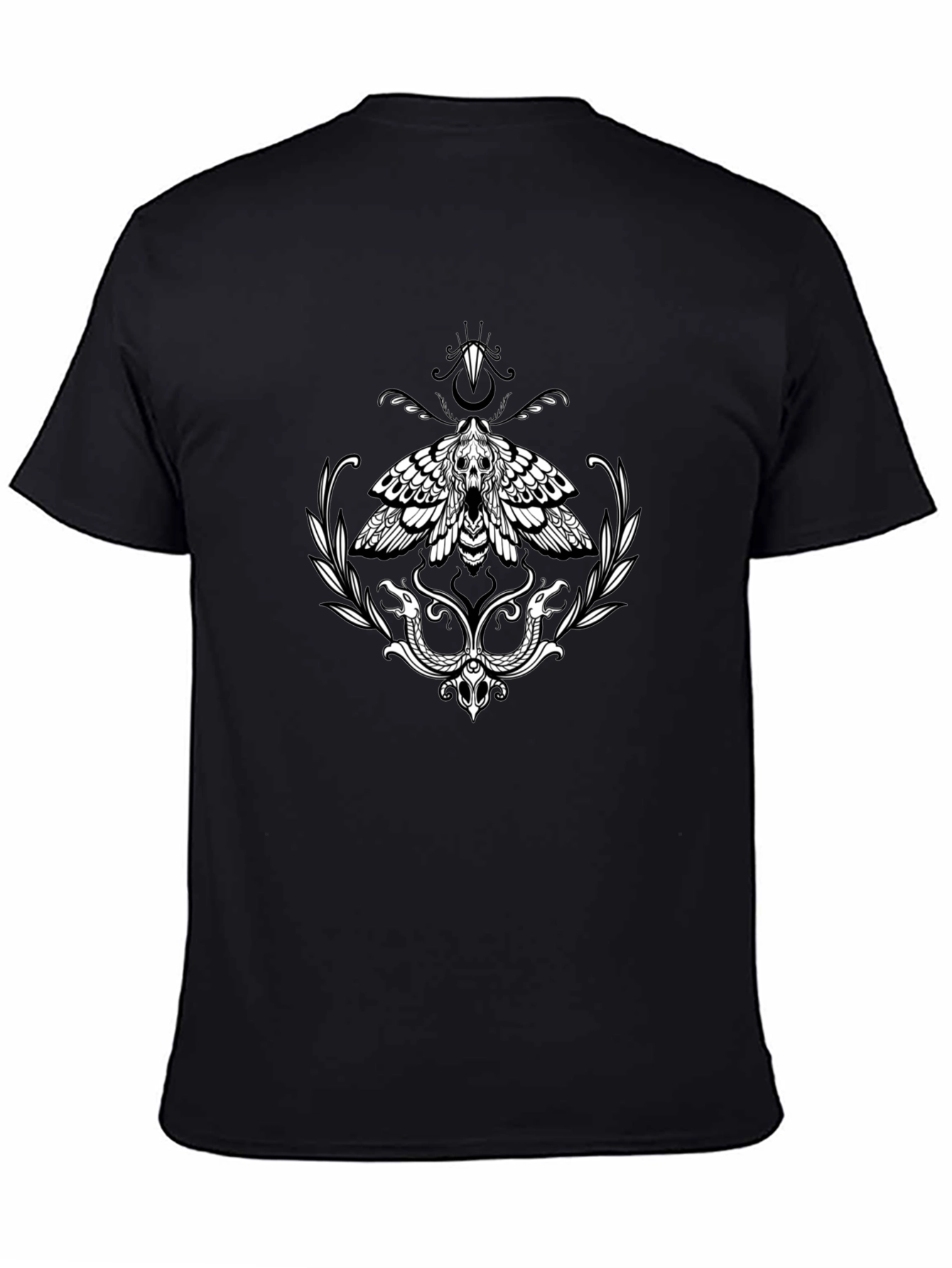 Moth and Snake Graphic Print Black T-Shirt
