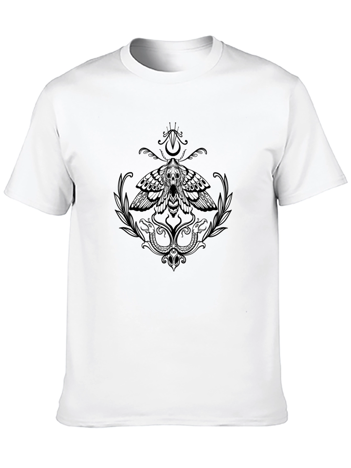Moth and Snake Graphic Print Black T-Shirt
