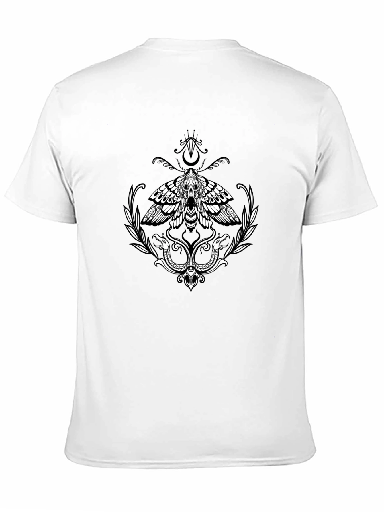 Moth and Snake Graphic Print Black T-Shirt
