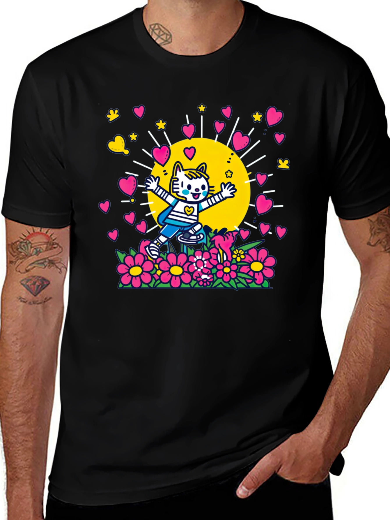 Cute Cartoon Cat Graphic T-Shirt