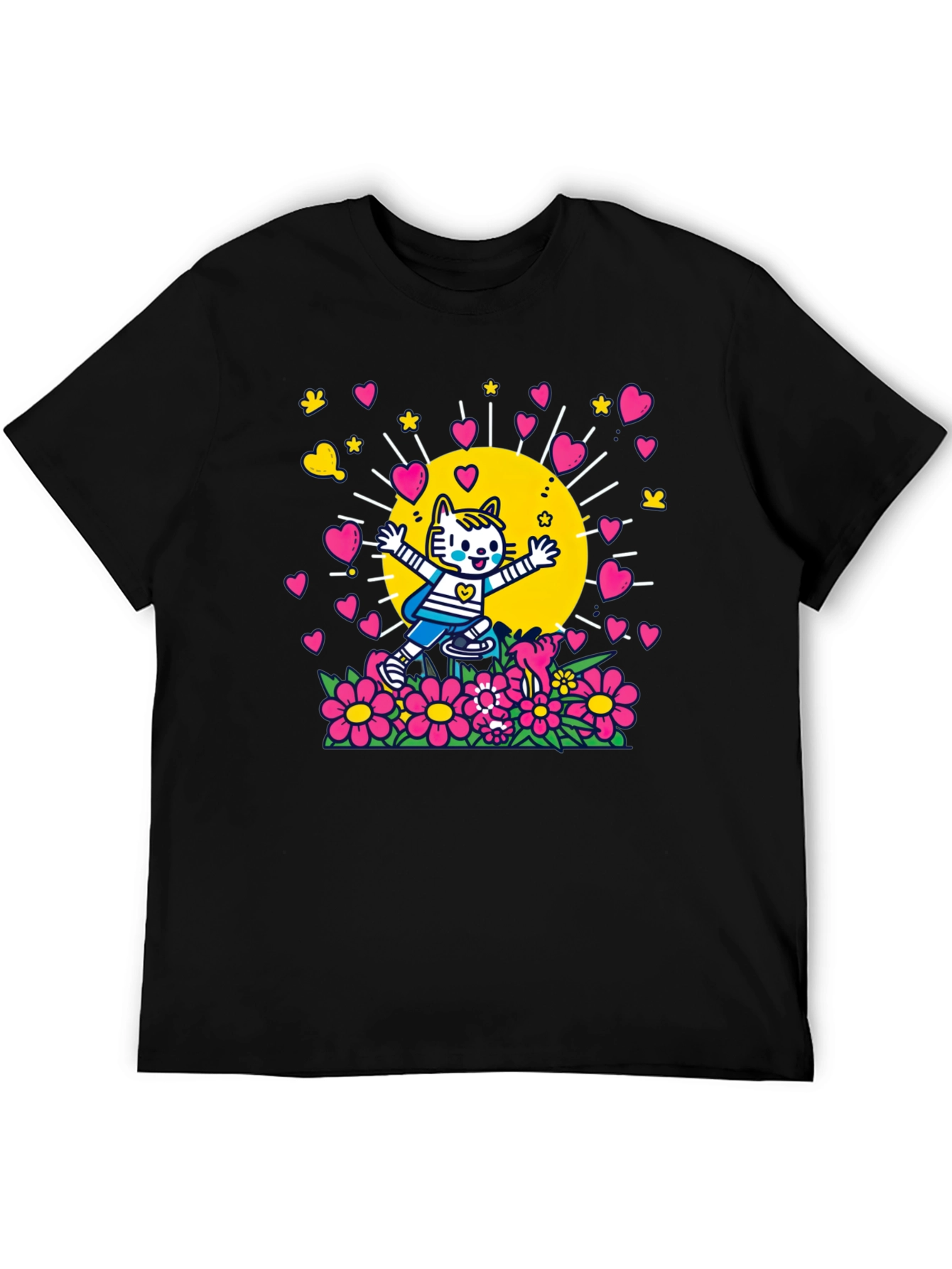 Cute Cartoon Cat Graphic T-Shirt