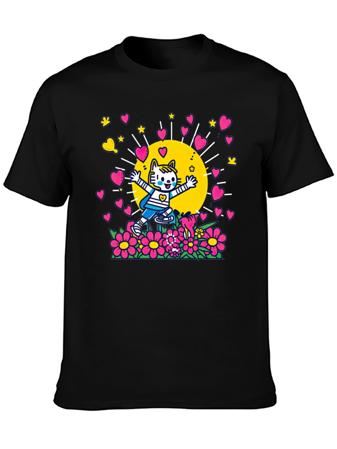 Cute Cartoon Cat Graphic T-Shirt