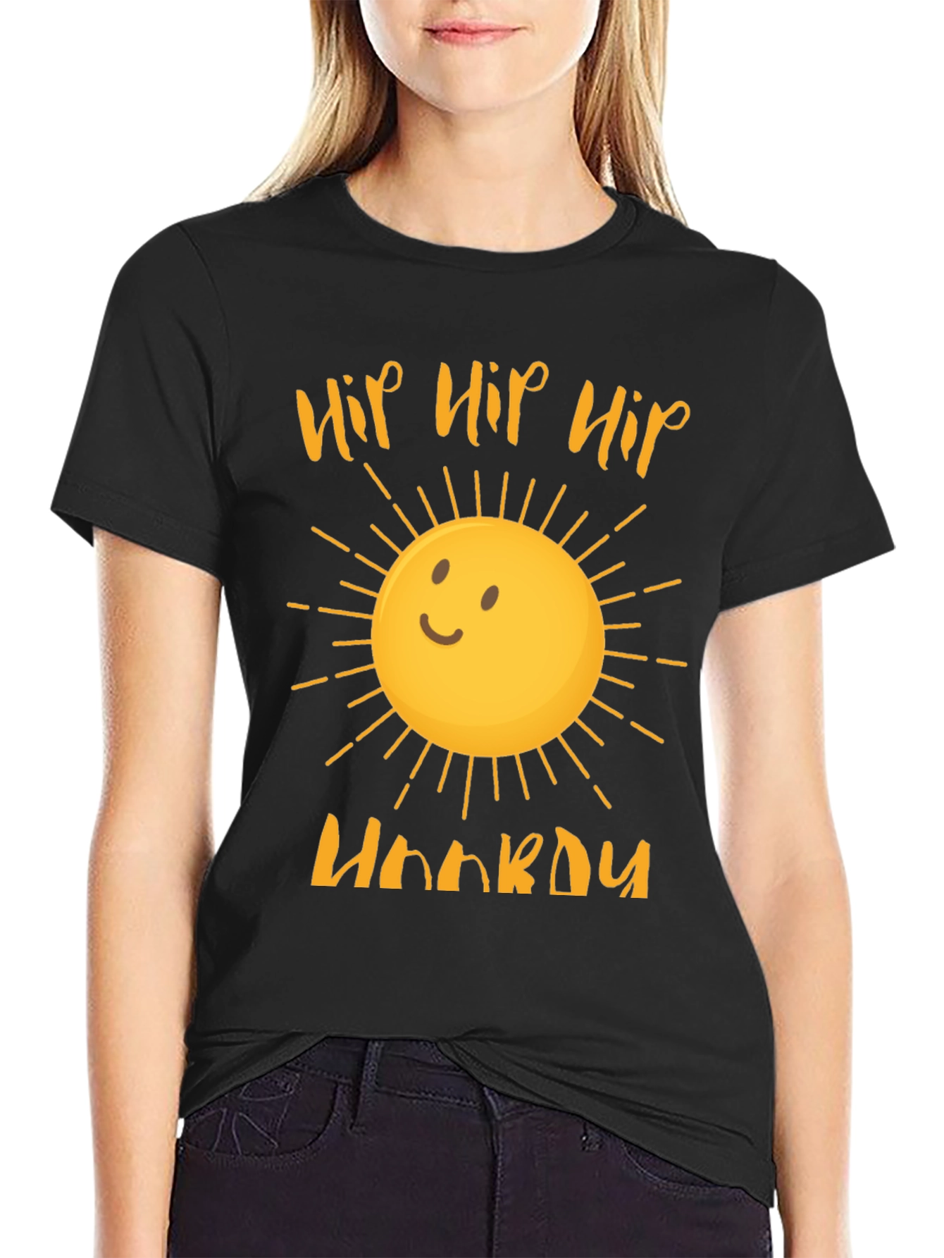 Hip Hip Hooray Sun Graphic Tee - Black