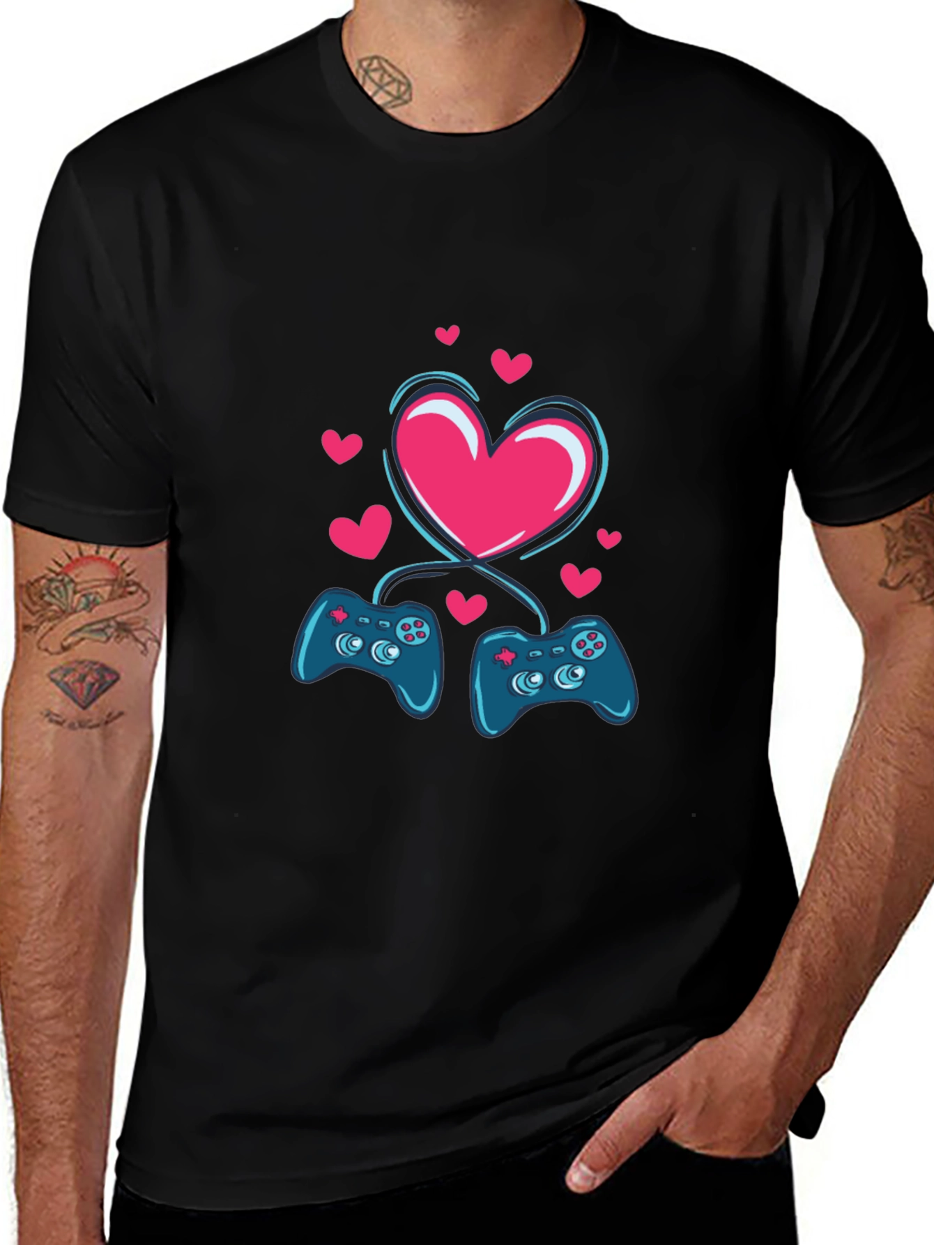 Gamer Love T-Shirt - Matching Controllers Heart Design